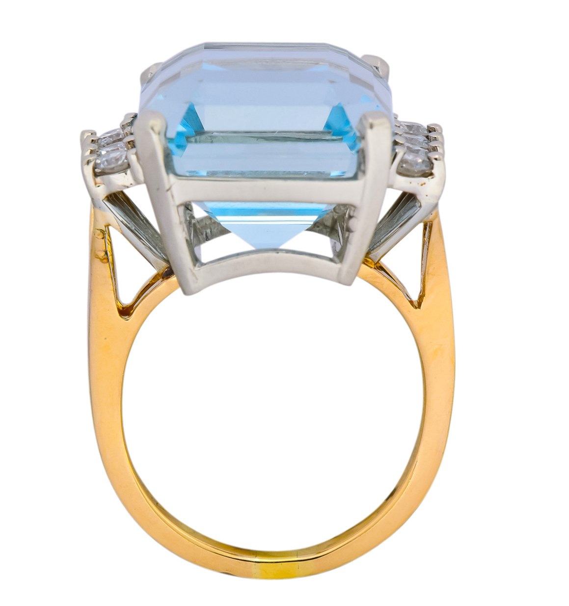 Retro 16.78 CTW Aquamarine Diamond 18 Karat Two-Tone Gold Cocktail Ring - Wilson's Estate Jewelry