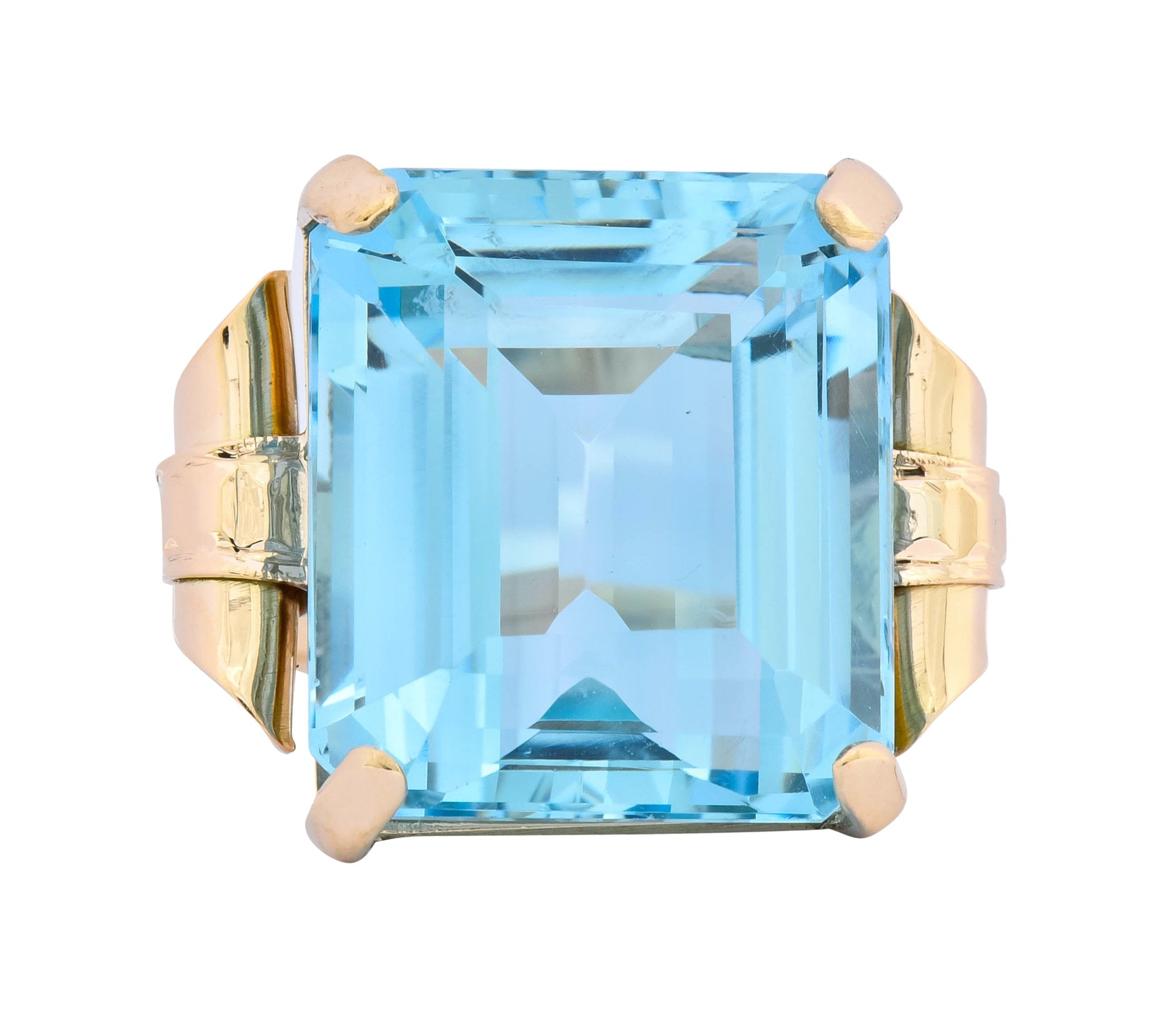 Retro 17.86 CTW Aquamarine 14 Karat Gold Cocktail Ring - Wilson's Estate Jewelry