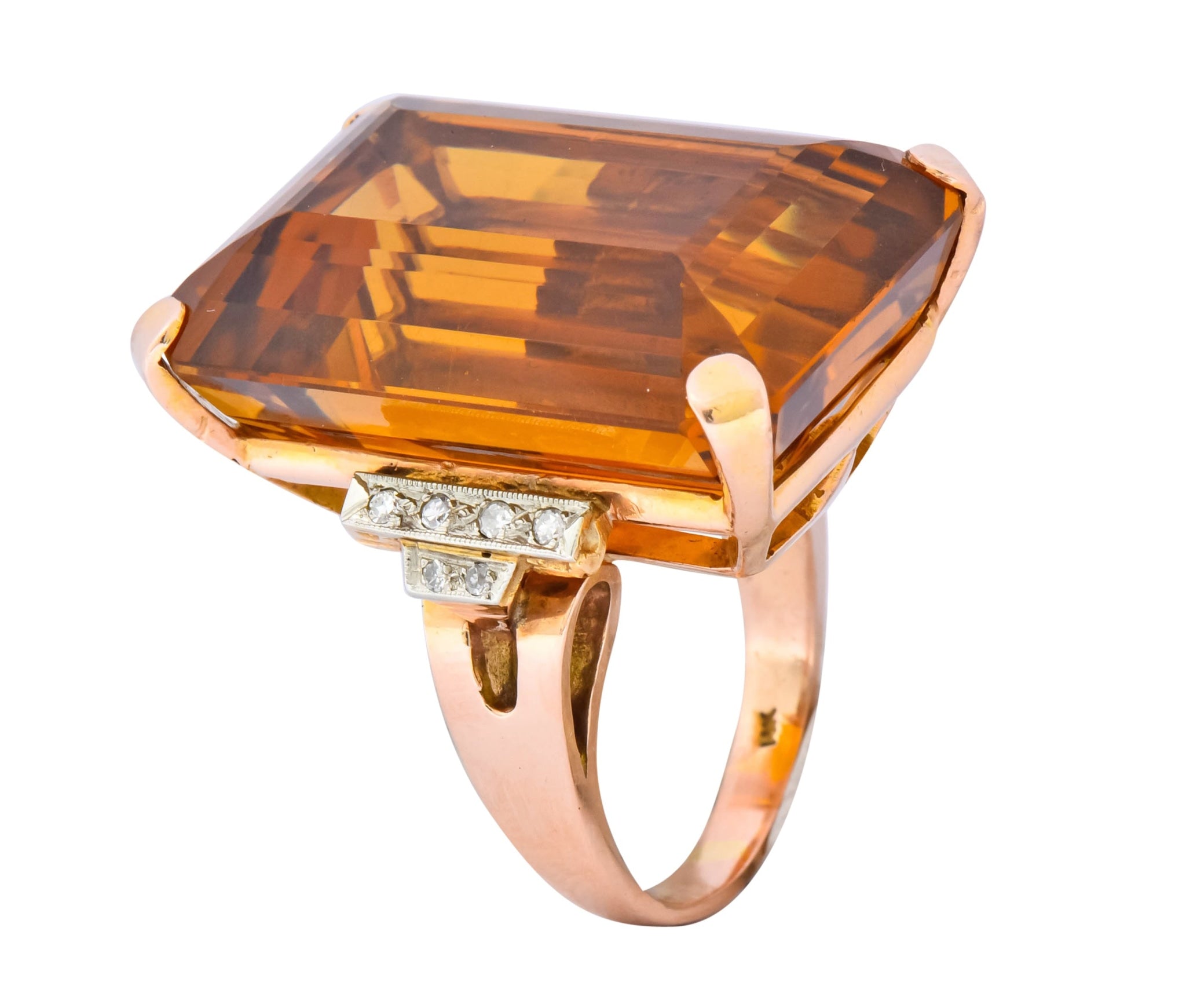 Retro 1950’s Citrine Diamond 14 Karat Gold Statement Cocktail Ring - Wilson's Estate Jewelry