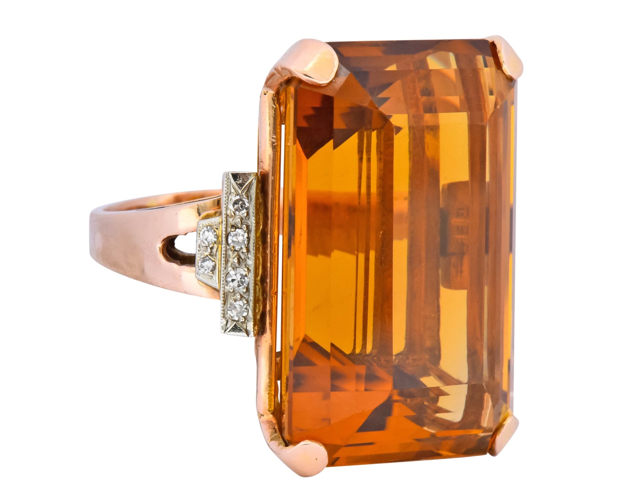 Retro 1950’s Citrine Diamond 14 Karat Gold Statement Cocktail Ring - Wilson's Estate Jewelry