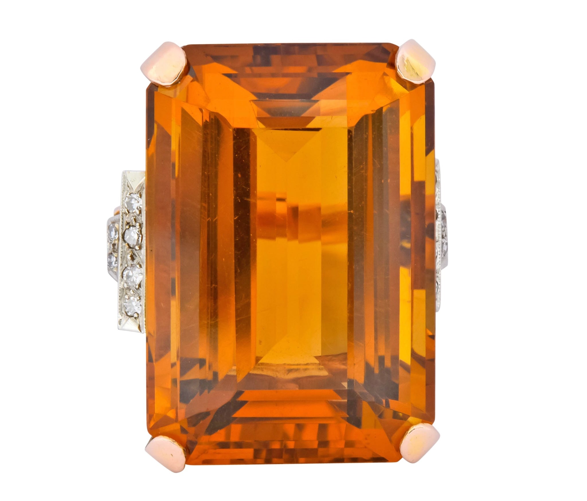 Retro 1950’s Citrine Diamond 14 Karat Gold Statement Cocktail Ring - Wilson's Estate Jewelry