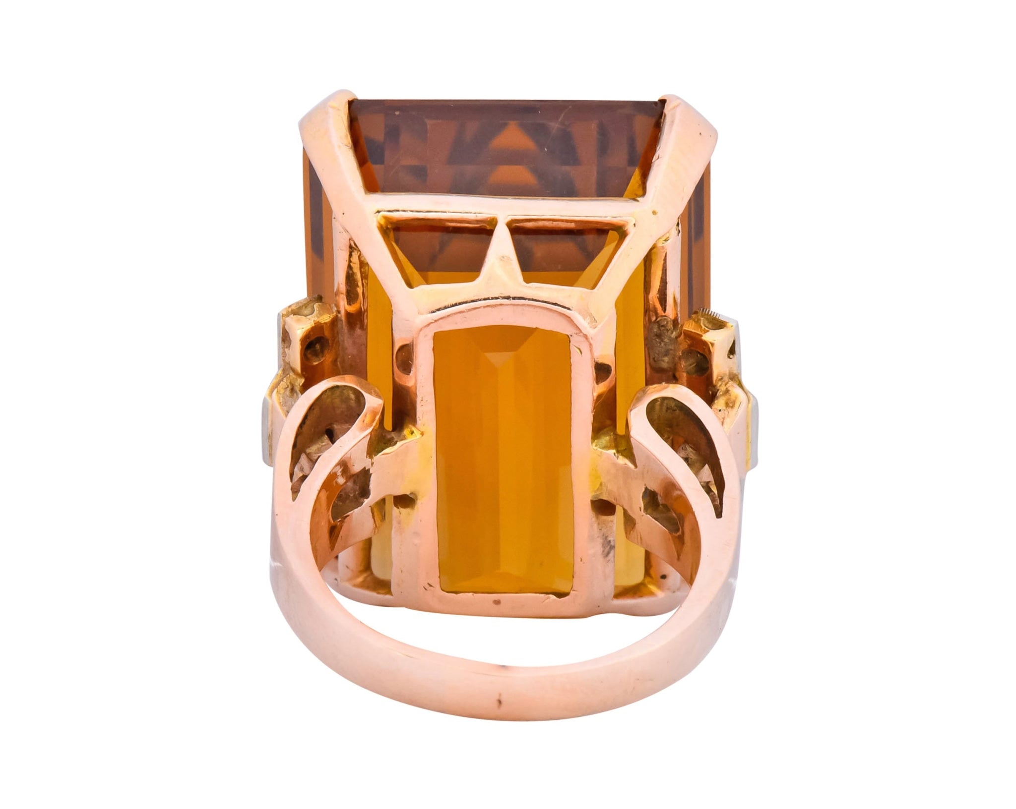 Retro 1950’s Citrine Diamond 14 Karat Gold Statement Cocktail Ring - Wilson's Estate Jewelry