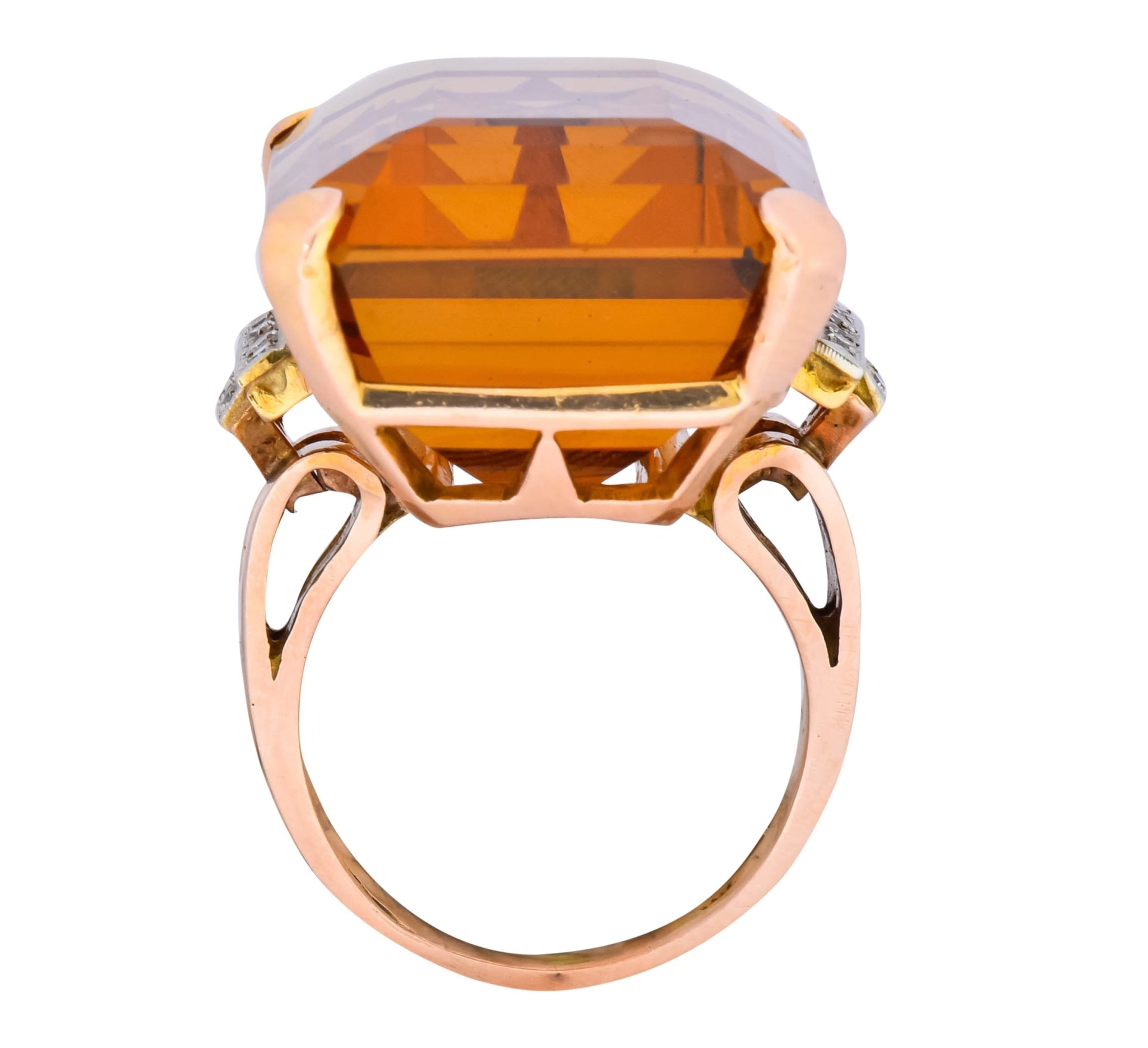 Retro 1950’s Citrine Diamond 14 Karat Gold Statement Cocktail Ring - Wilson's Estate Jewelry