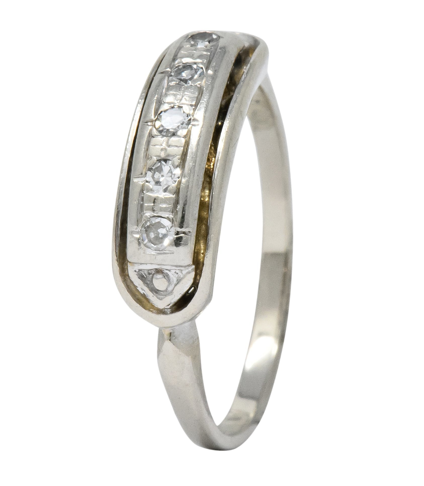 Retro 1950's Diamond White Gold Anniversary Band Stackable Ring - Wilson's Estate Jewelry