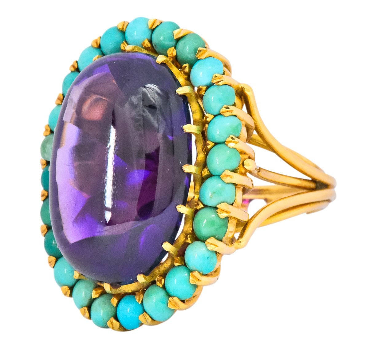 Retro 1960's Amethyst Turquoise 18 Karat Gold Cluster Cocktail Ring - Wilson's Estate Jewelry