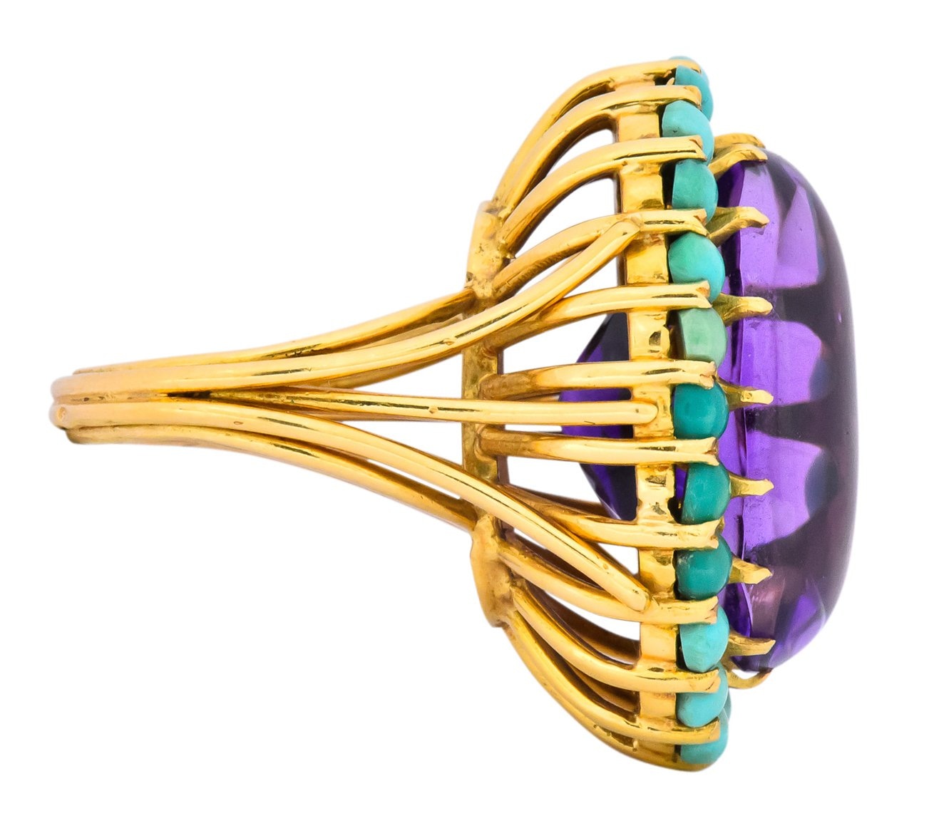 Retro 1960's Amethyst Turquoise 18 Karat Gold Cluster Cocktail Ring - Wilson's Estate Jewelry