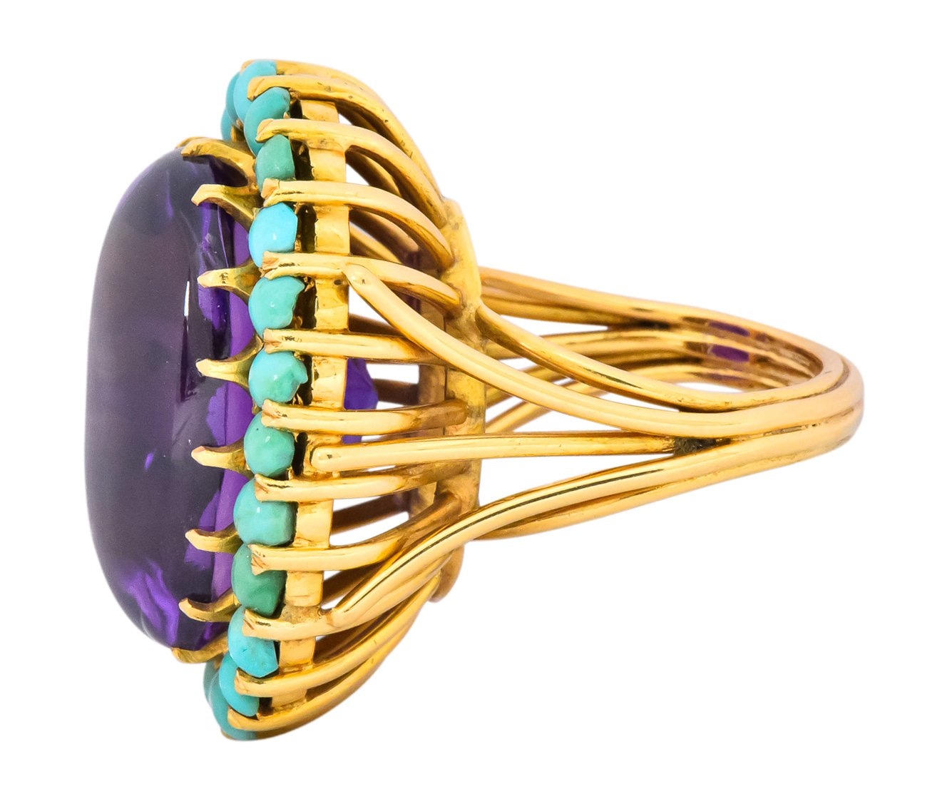 Retro 1960's Amethyst Turquoise 18 Karat Gold Cluster Cocktail Ring - Wilson's Estate Jewelry