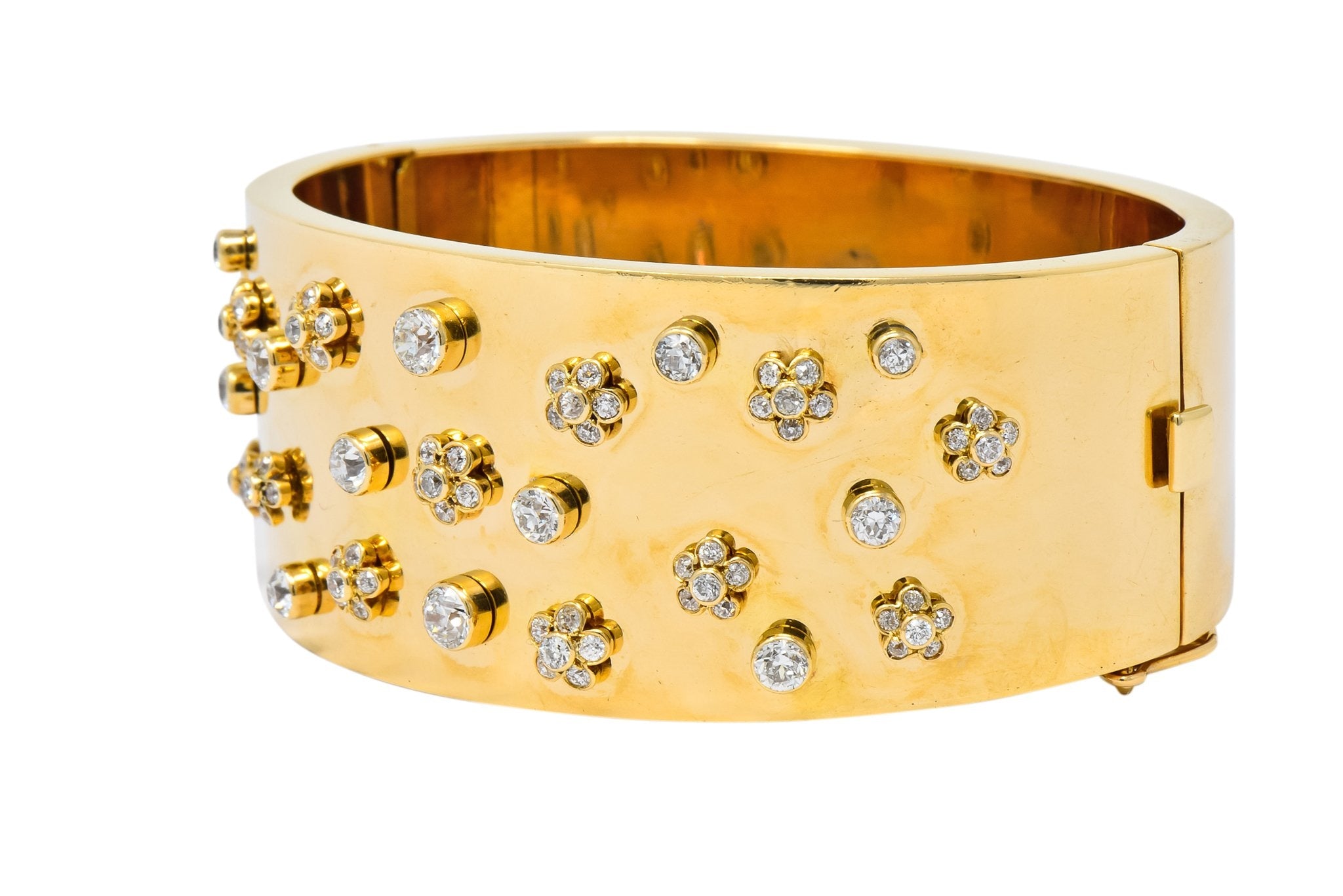 Retro 2.28 CTW Diamond 14 Karat Yellow Gold Bangle 1940's Bracelet - Wilson's Estate Jewelry