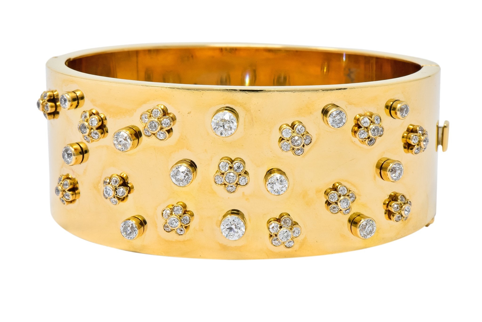 Retro 2.28 CTW Diamond 14 Karat Yellow Gold Bangle 1940's Bracelet - Wilson's Estate Jewelry