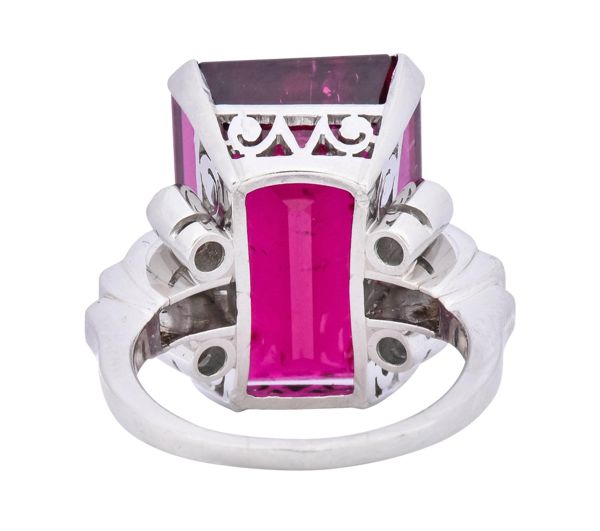 Retro 22.15 CTW Rubellite Tourmaline Diamond 18 Karat White Gold Cocktail Ring - Wilson's Estate Jewelry