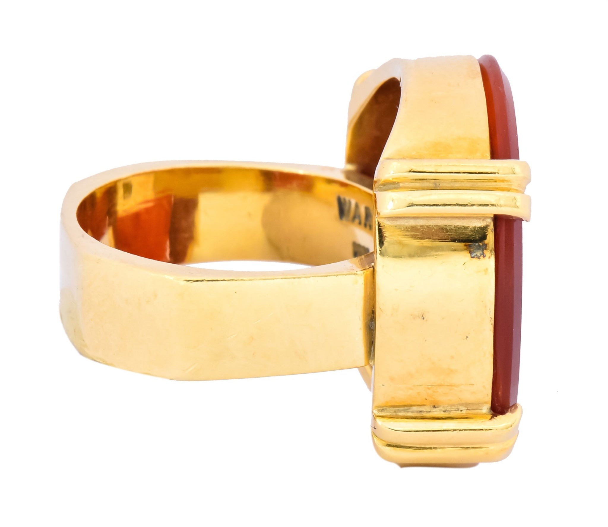 Retro Carnelian Intaglio 18 Karat Gold Deo Regi Patria Unisex Ring - Wilson's Estate Jewelry