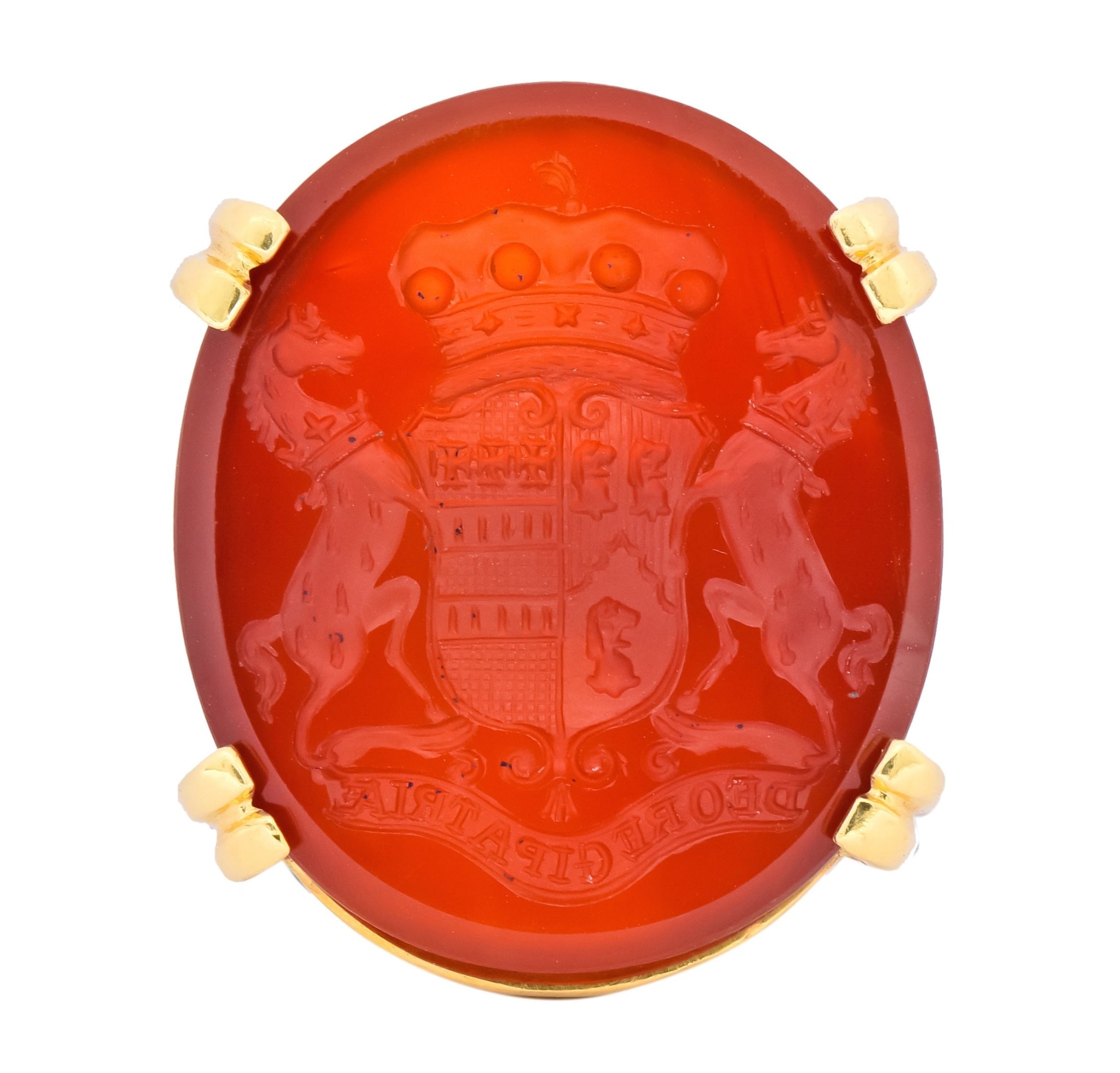 Retro Carnelian Intaglio 18 Karat Gold Deo Regi Patria Unisex Ring - Wilson's Estate Jewelry