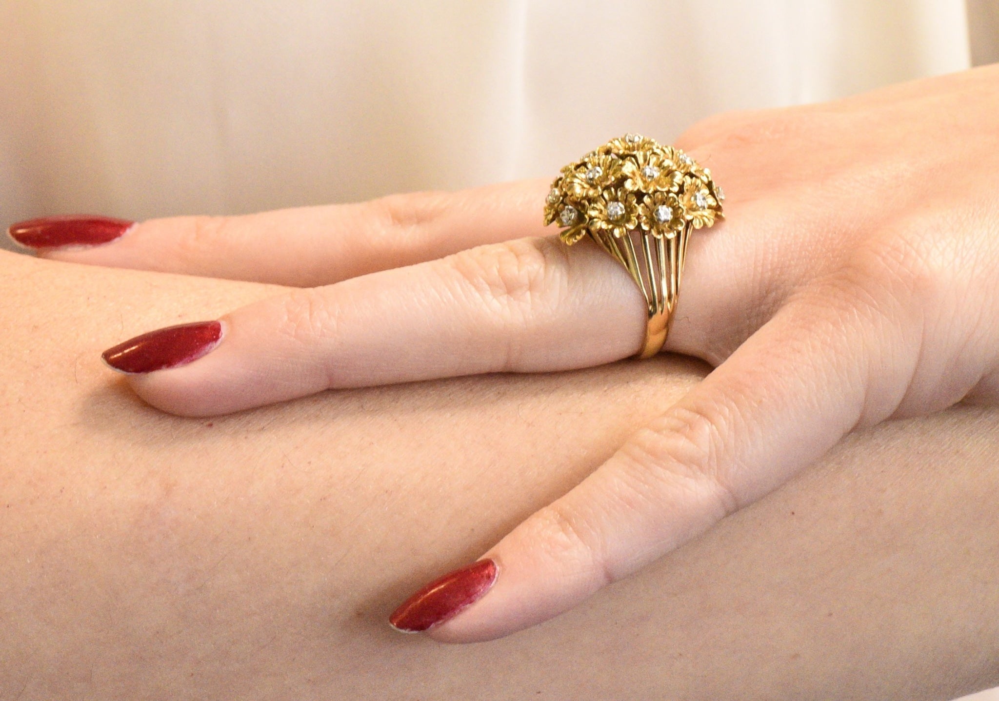 Retro Diamond 18 Karat Gold Flower Bouquet En Tremblant Ring Wilson's Estate Jewelry