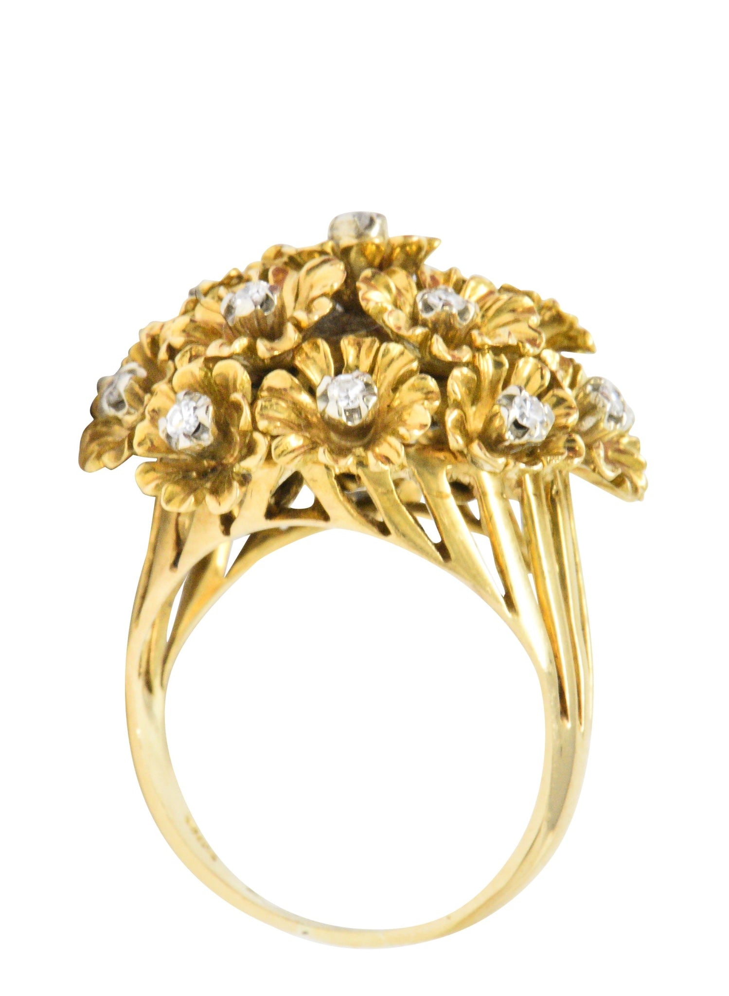 Retro Diamond 18 Karat Gold Flower Bouquet En Tremblant Ring Wilson's Estate Jewelry