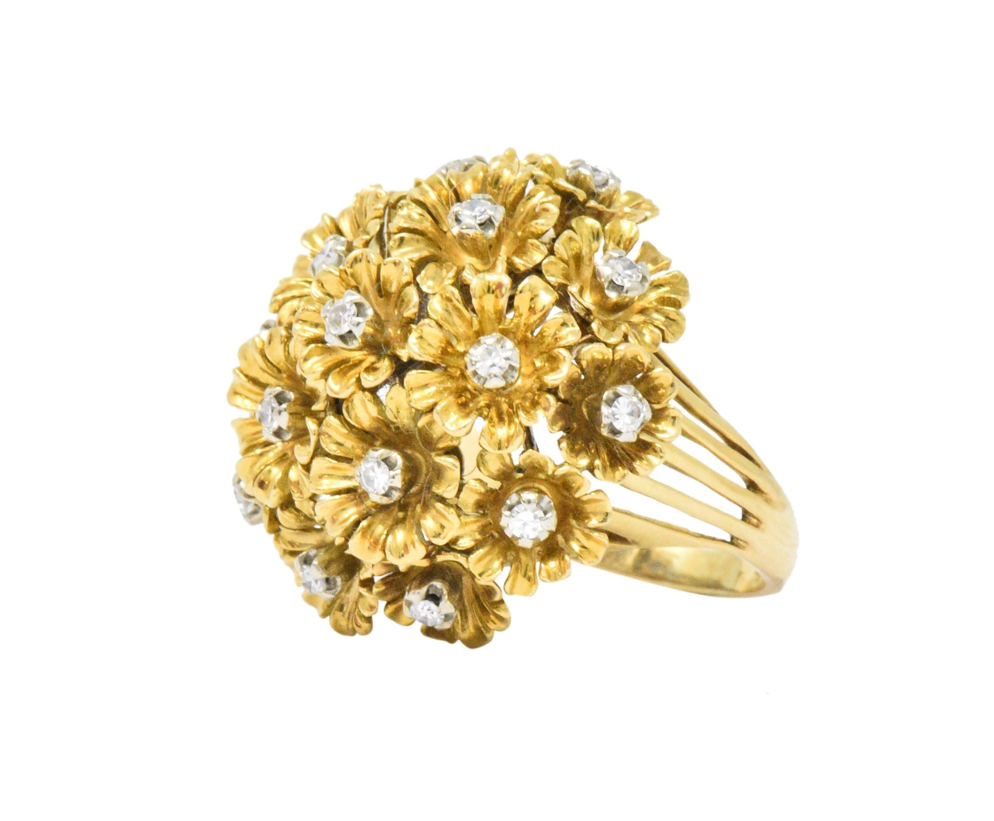 Retro Diamond 18 Karat Gold Flower Bouquet En Tremblant Ring Wilson's Estate Jewelry