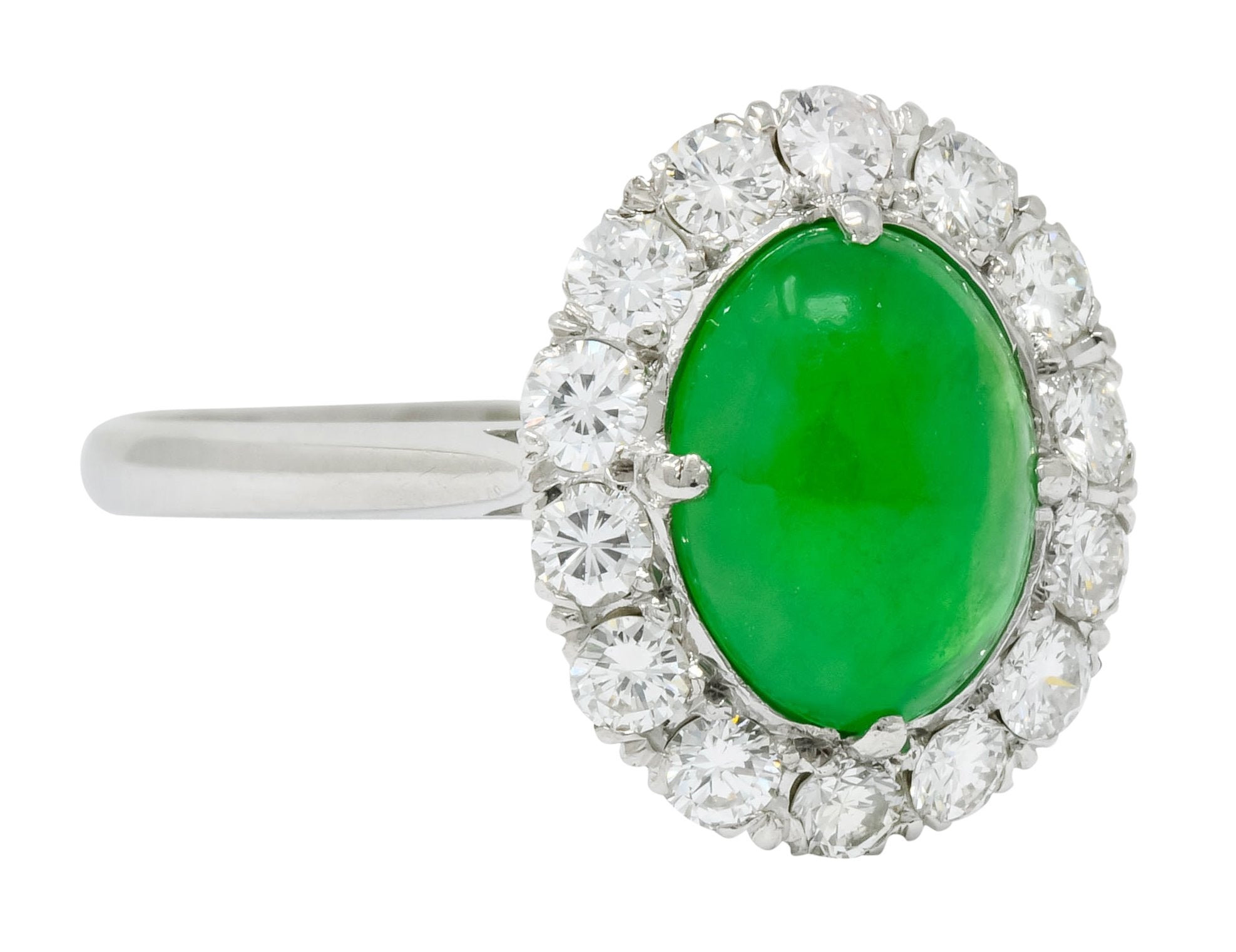 Retro Diamond Jadeite Jade Cabochon Platinum Cluster Ring Circa 1940s - Wilson's Estate Jewelry