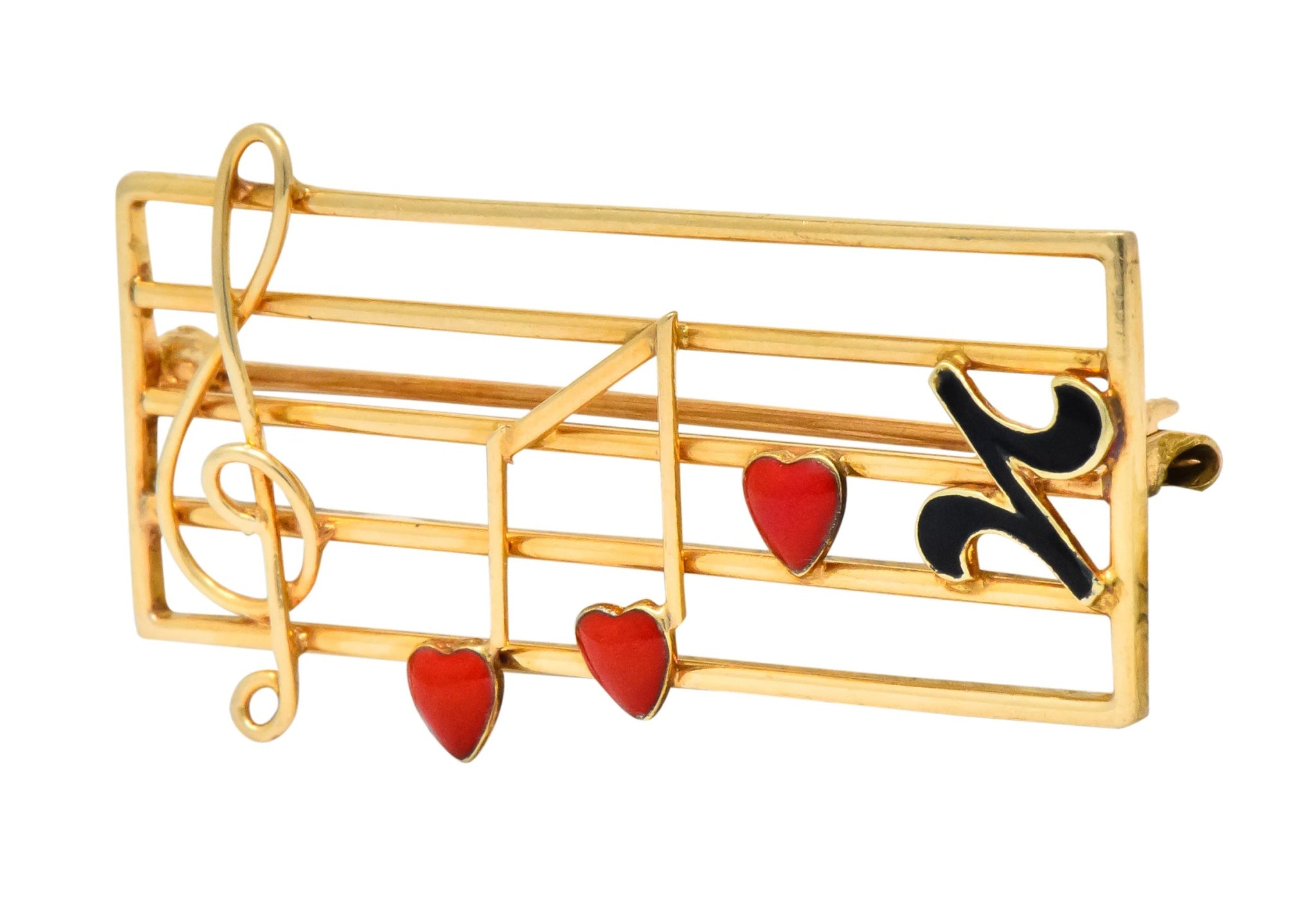 Retro Enamel 14 Karat Gold Music Clef Note Scale Brooch - Wilson's Estate Jewelry