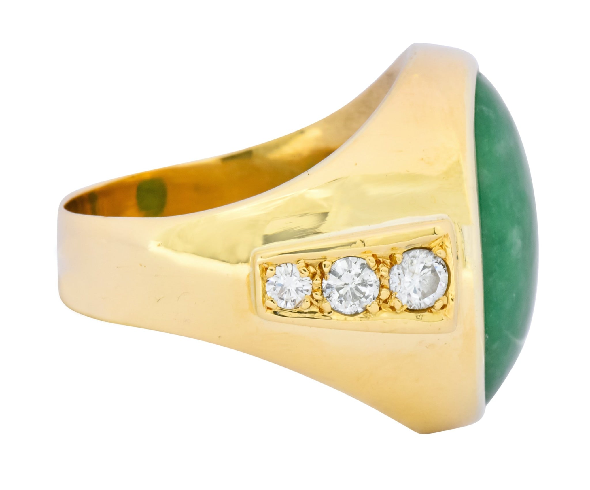 Retro Jadeite Jade Diamond 18 Karat Gold Men's Ring - Wilson's Estate Jewelry