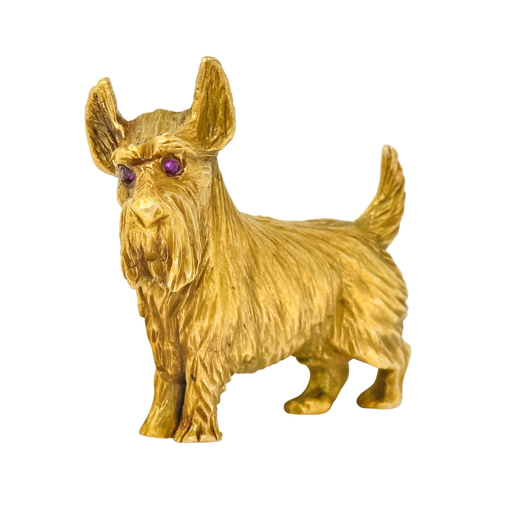 Retro Scottish Terrier 14 Karat Yellow Gold Ruby Brooch Circa 1940 - Wilson's Estate Jewelry