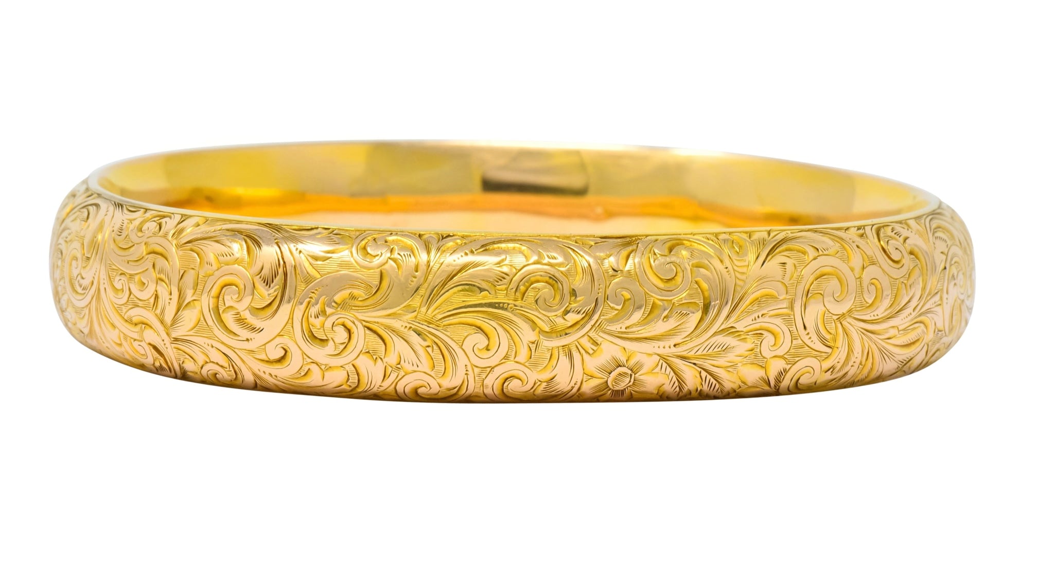 Riker Brothers Art Nouveau 14 Karat Gold Foliate Floral Bangle Bracelet Circa 1900 - Wilson's Estate Jewelry