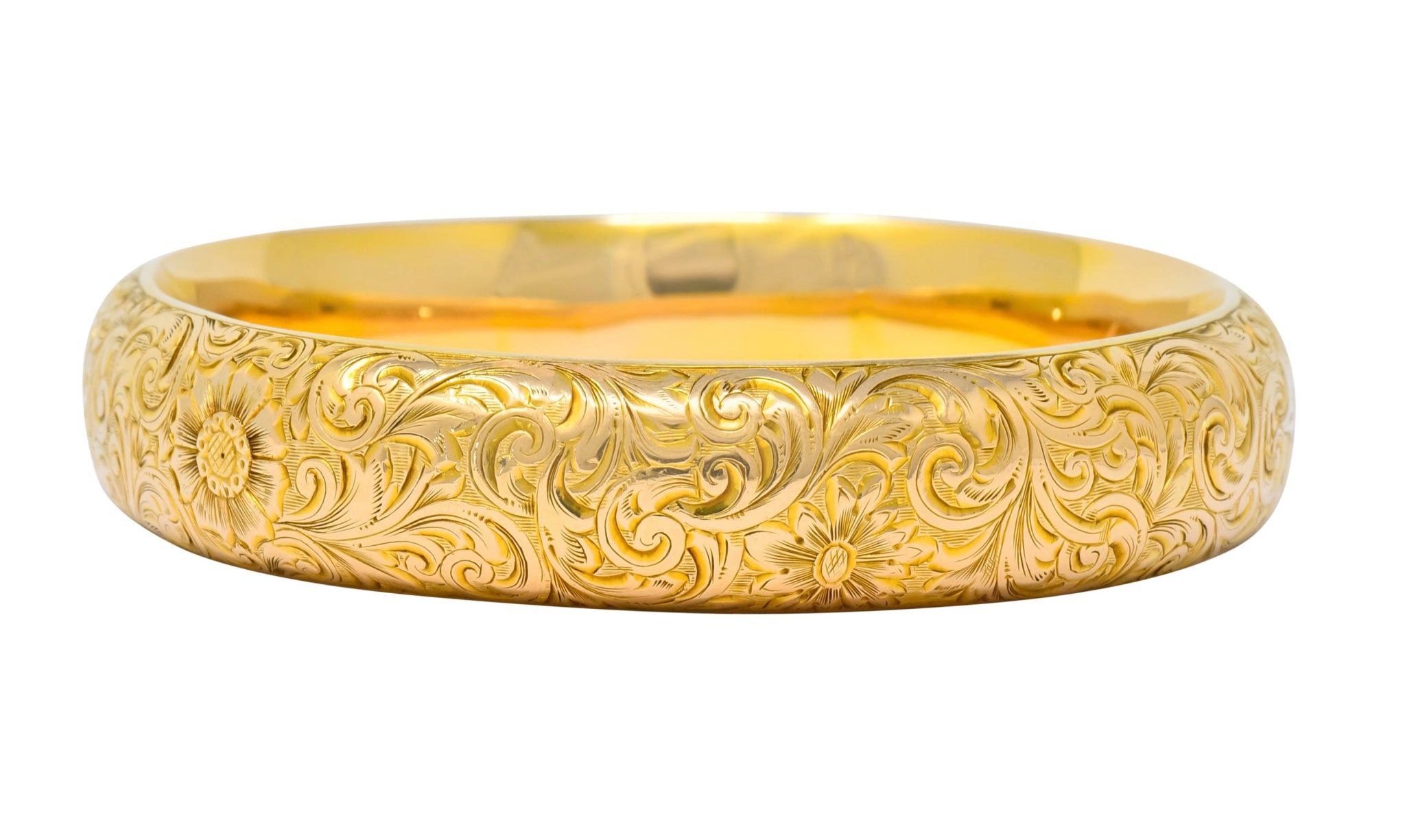 Riker Brothers Art Nouveau 14 Karat Gold Foliate Floral Bangle Bracelet Circa 1900 - Wilson's Estate Jewelry