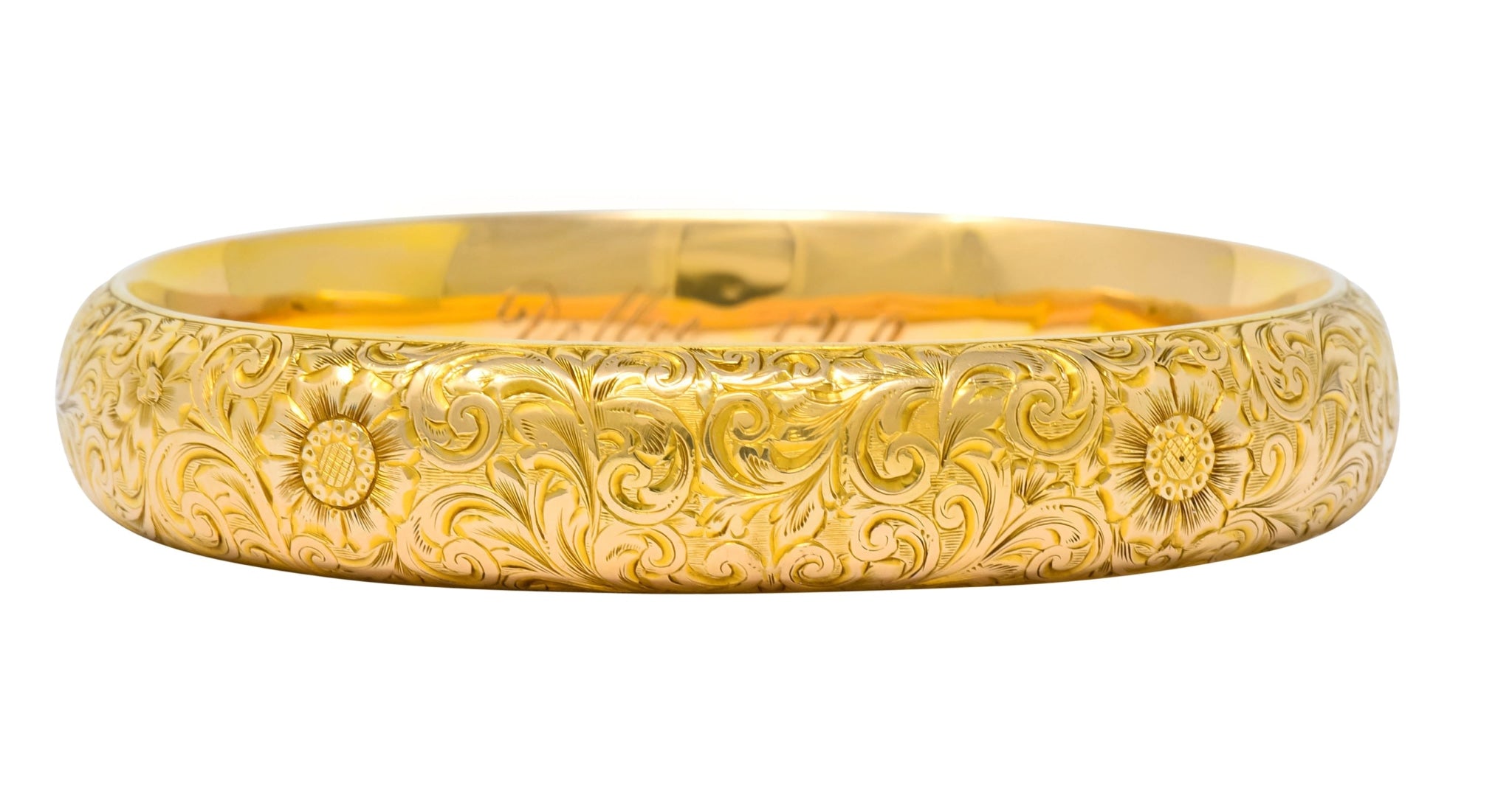 Riker Brothers Art Nouveau 14 Karat Gold Foliate Floral Bangle Bracelet Circa 1900 - Wilson's Estate Jewelry