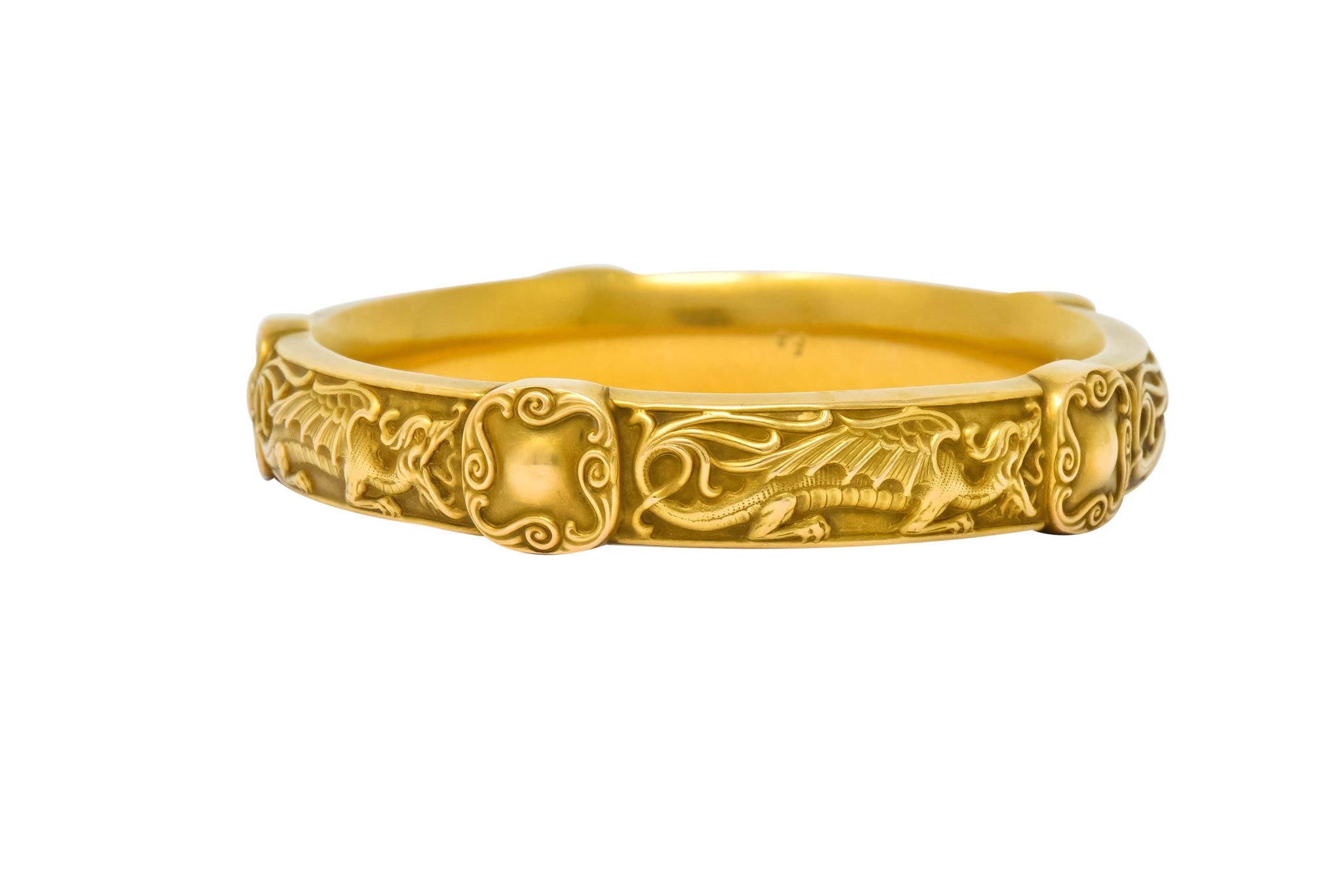 Riker Brothers Art Nouveau 14 Karat Gold Dragon Bangle Bracelet - Wilson's Estate Jewelry