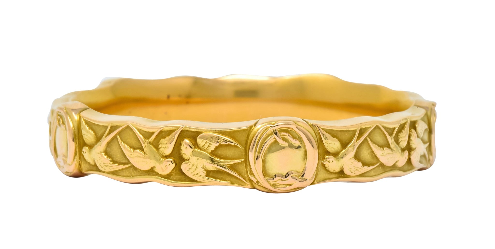 Riker Brothers Art Nouveau 14 Karat Gold Swallow Birds Bangle Bracelet - Wilson's Estate Jewelry