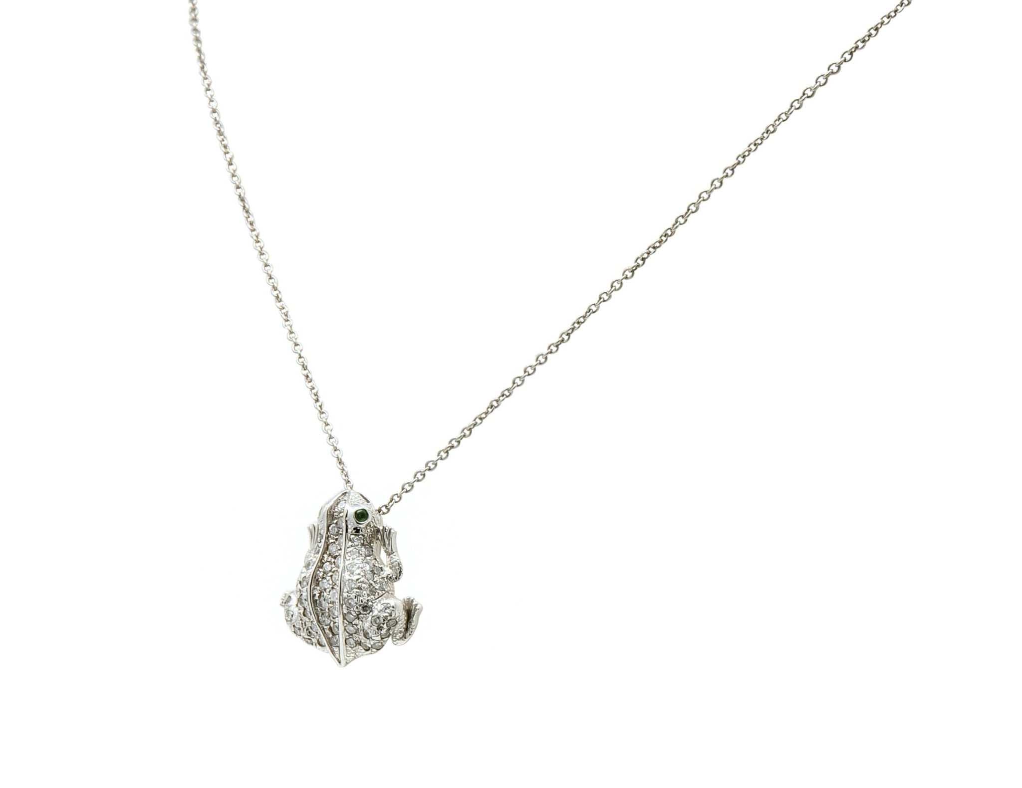 Roberto Coin Diamond 18 Karat White Gold Tiny Treasure Frog Pendant Necklace - Wilson's Estate Jewelry