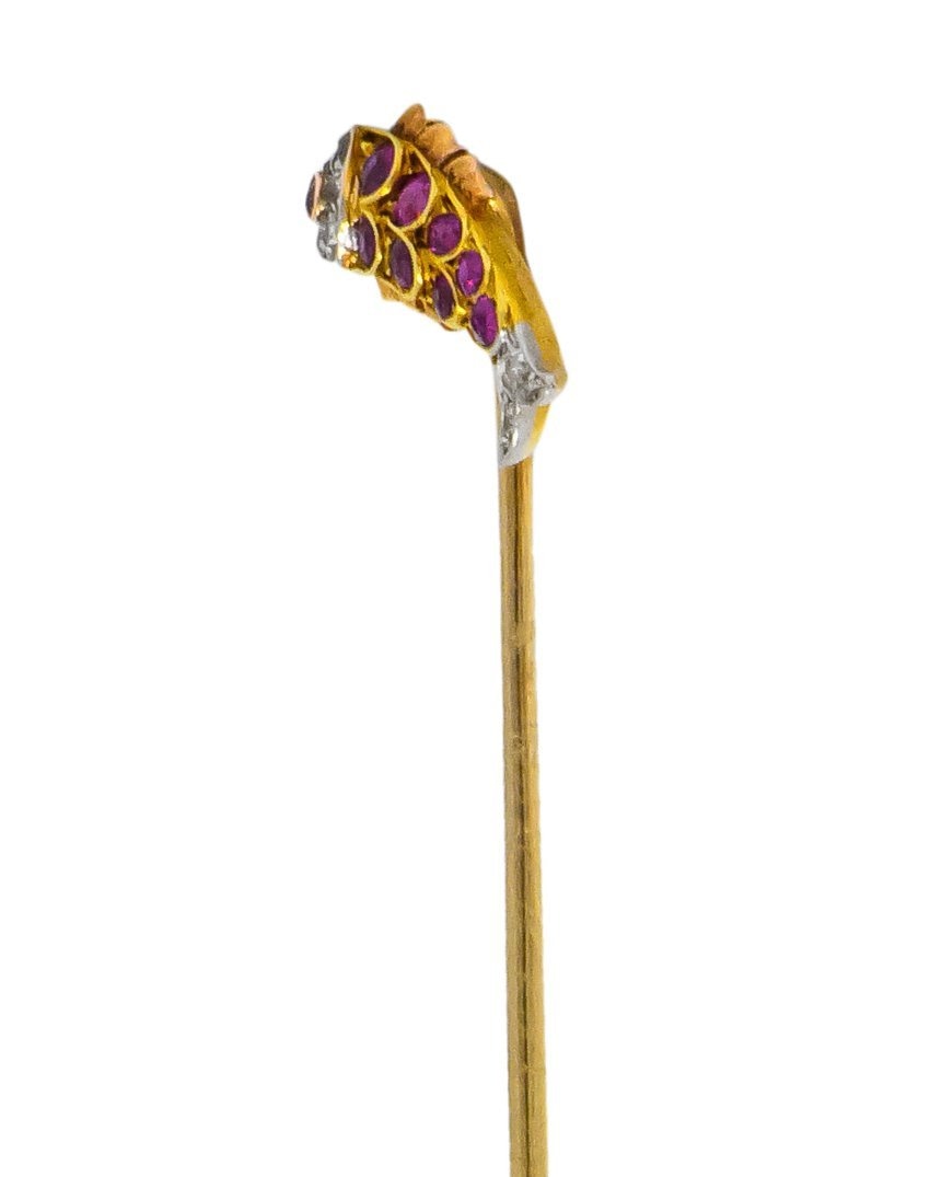 Ruby Diamond Platinum-Topped 14 Karat Two-Tone Gold Fish Stickpin - Wilson's Estate Jewelry