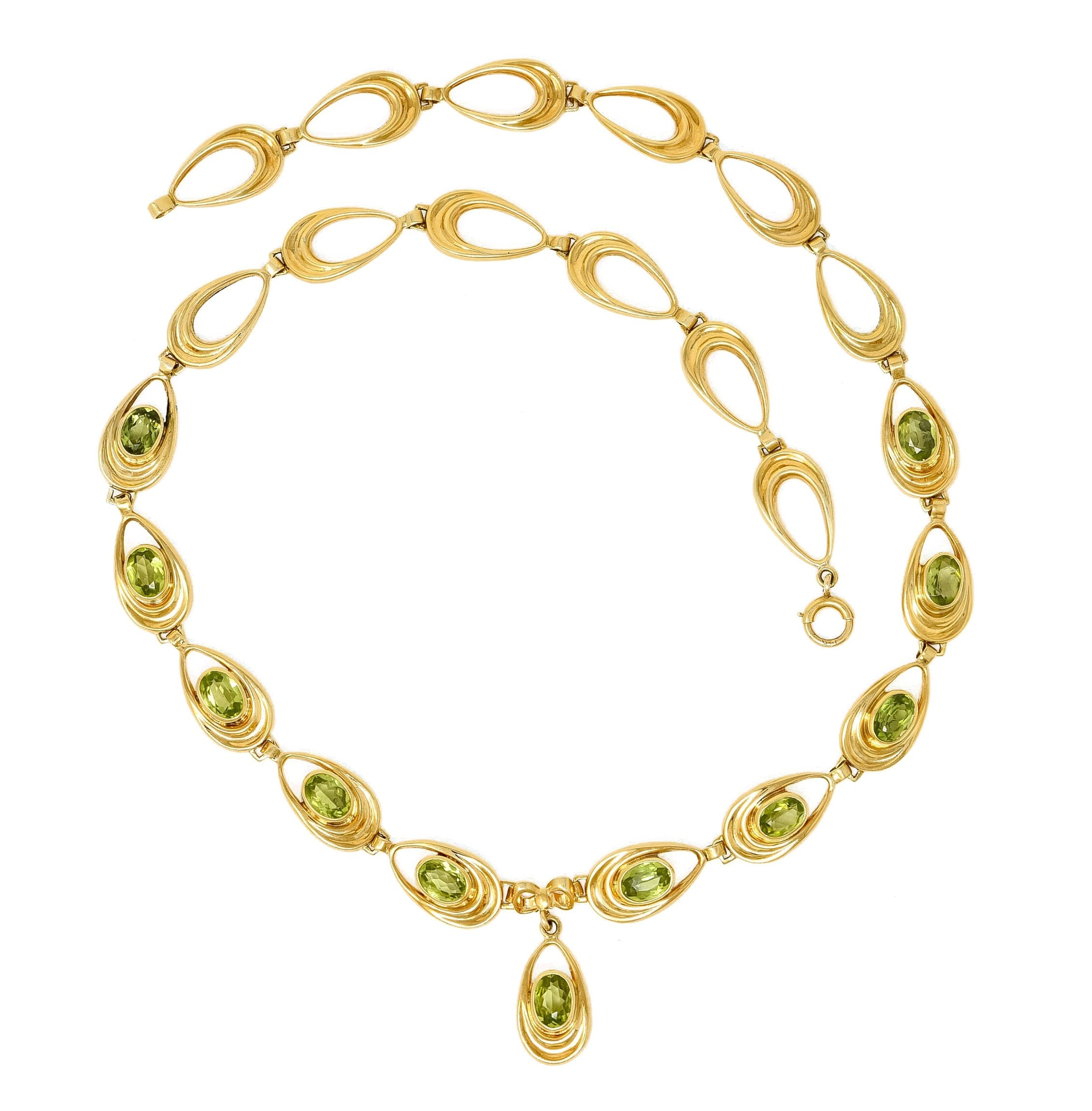 Shreve Crump & Low Retro Peridot 14 Karat Yellow Gold Oval Link Drop Necklace - Wilson's Estate Jewelry