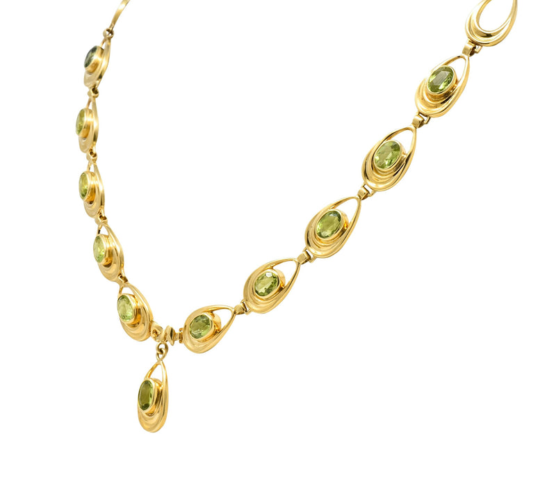 Shreve Crump & Low Retro Peridot 14 Karat Yellow Gold Oval Link Drop Necklace - Wilson's Estate Jewelry