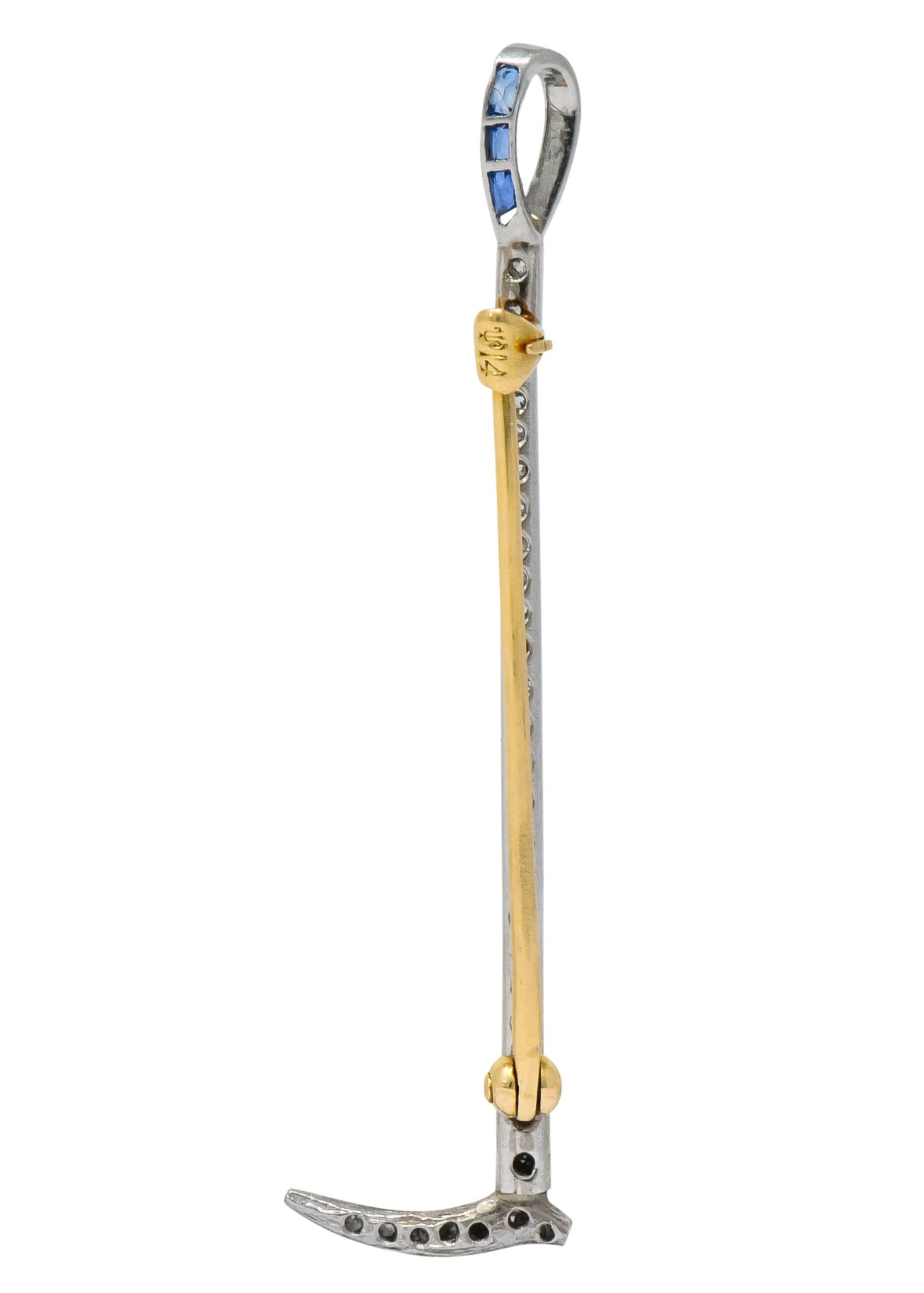 Sloan & Co. Edwardian Diamond Sapphire Platinum 14 Karat Gold Horse Riding Crop Brooch - Wilson's Estate Jewelry