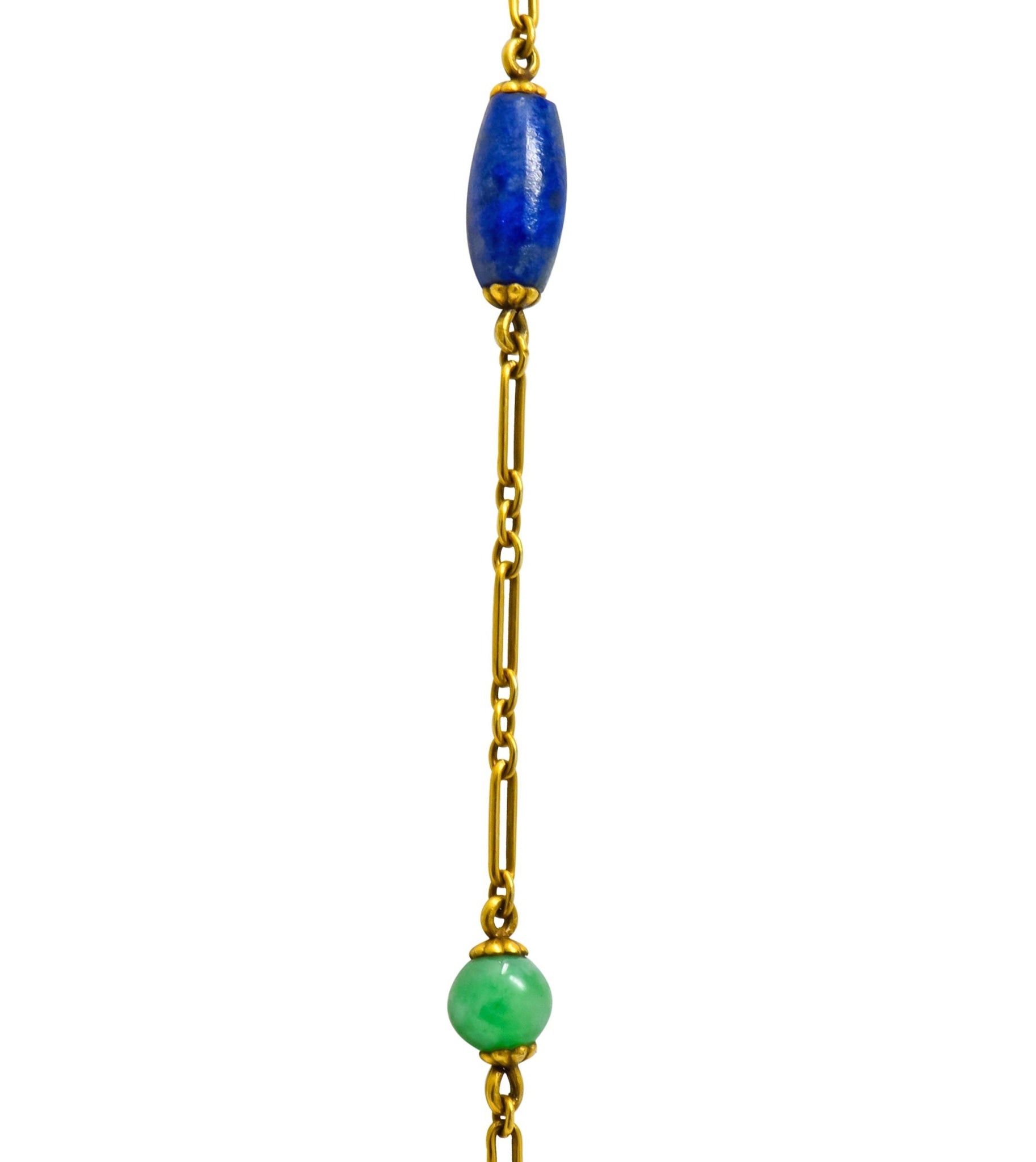 Substantial Arts & Crafts Jade Lapis 14 Karat Gold Medallion Necklace - Wilson's Estate Jewelry