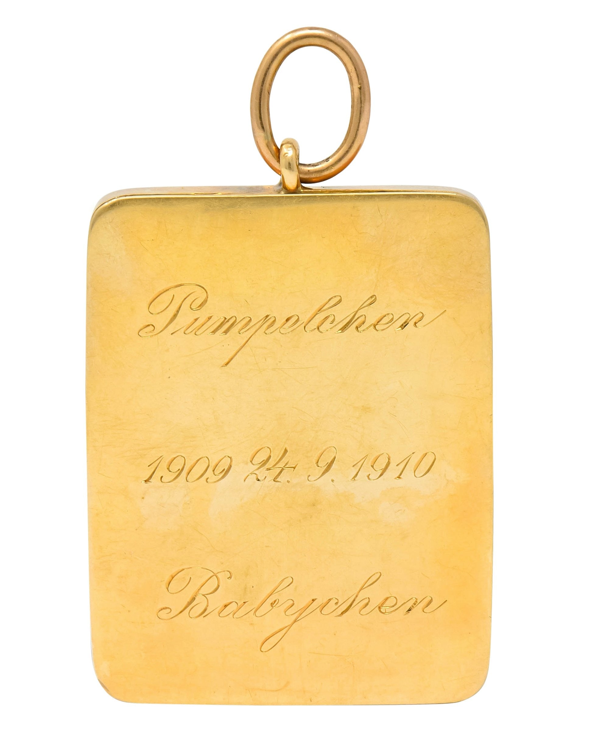 Substantial French Victorian Enamel 14 Karat Yellow Gold Queen Playing Card Pendant - Wilson's Estate Jewelry
