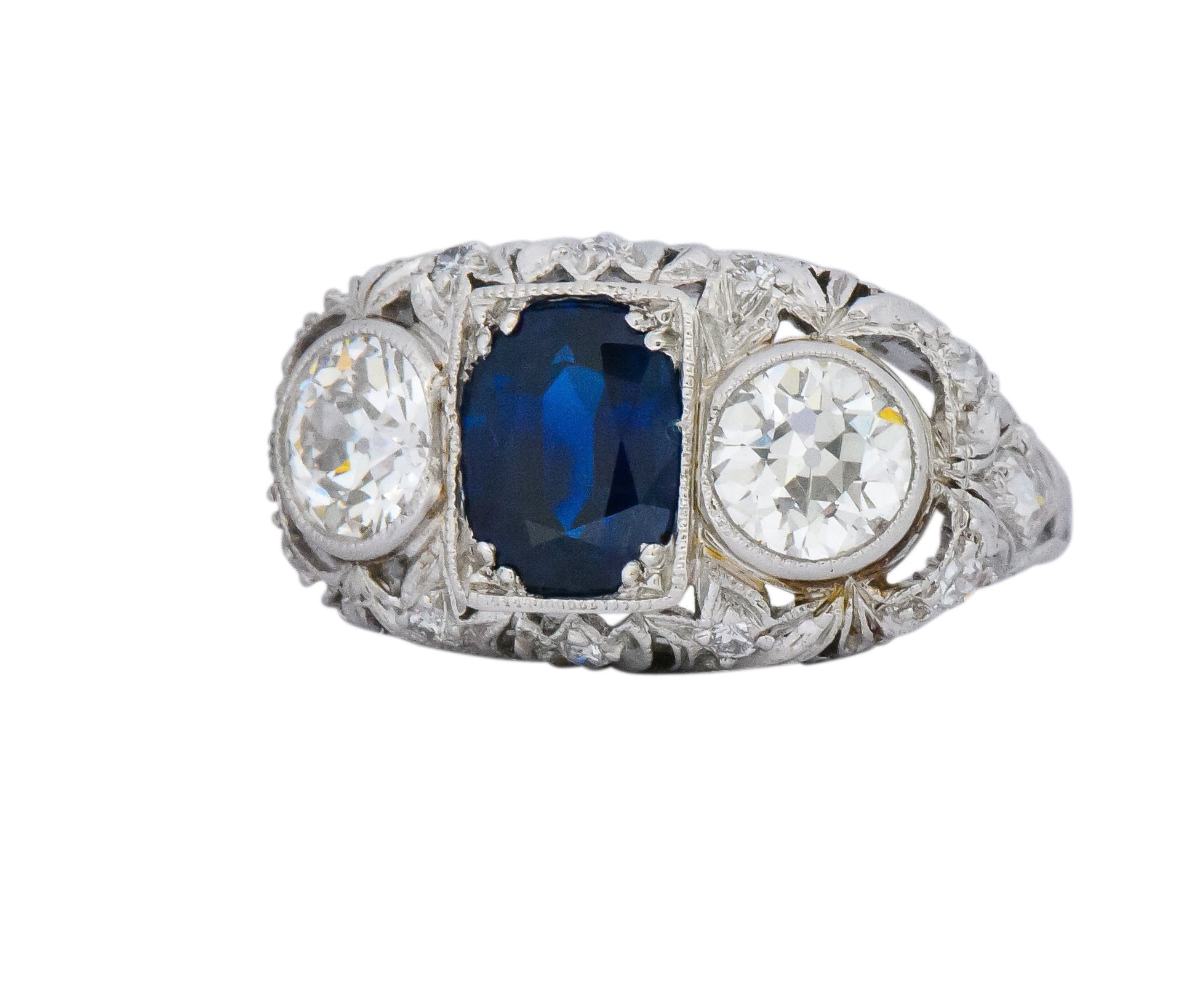 Sumptuous Art Deco 3.70 CTW No Heat Sapphire Diamond Platinum Anniversary Ring AGL Wilson's Estate Jewelry