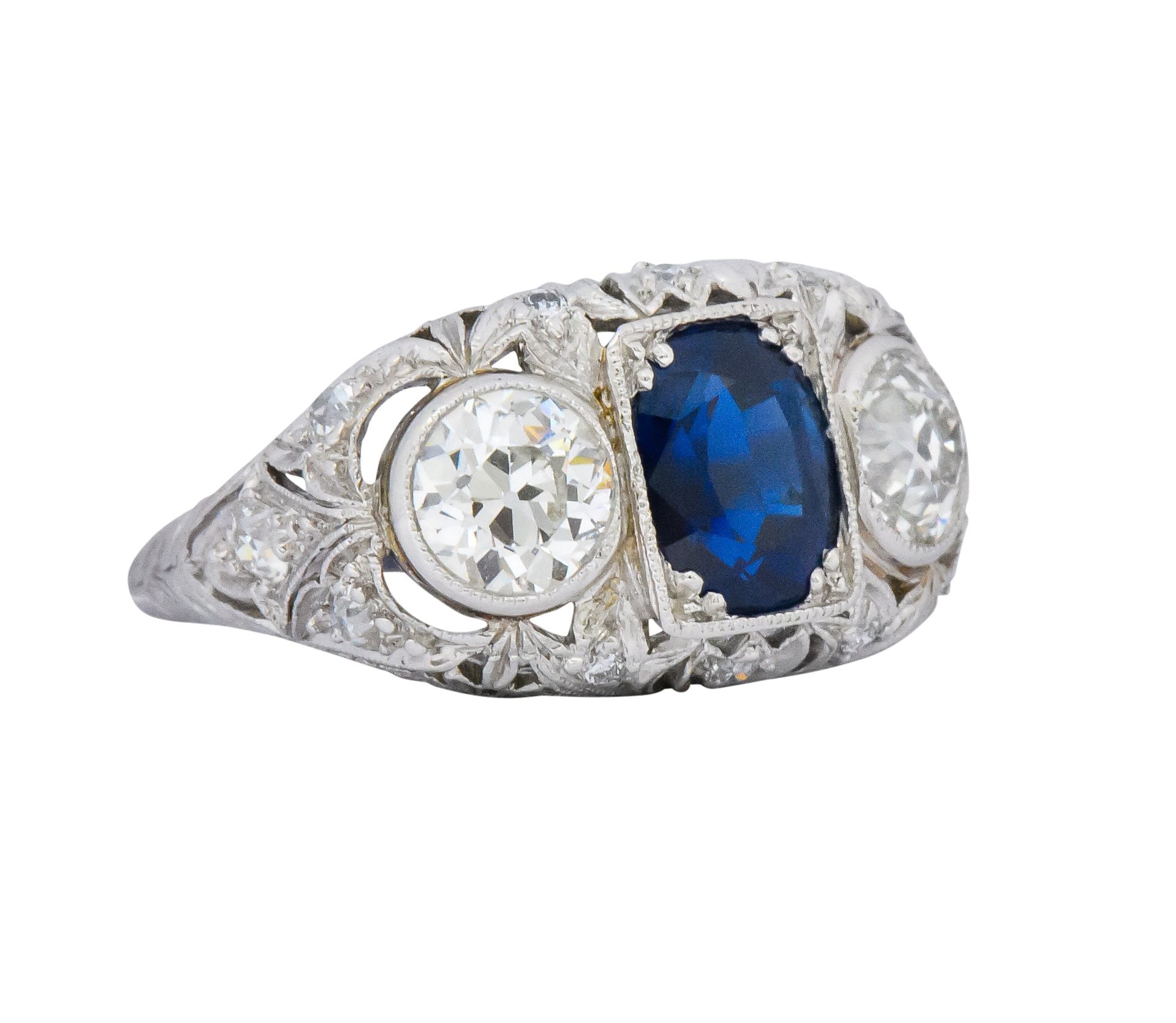 Sumptuous Art Deco 3.70 CTW No Heat Sapphire Diamond Platinum Anniversary Ring AGL Wilson's Estate Jewelry