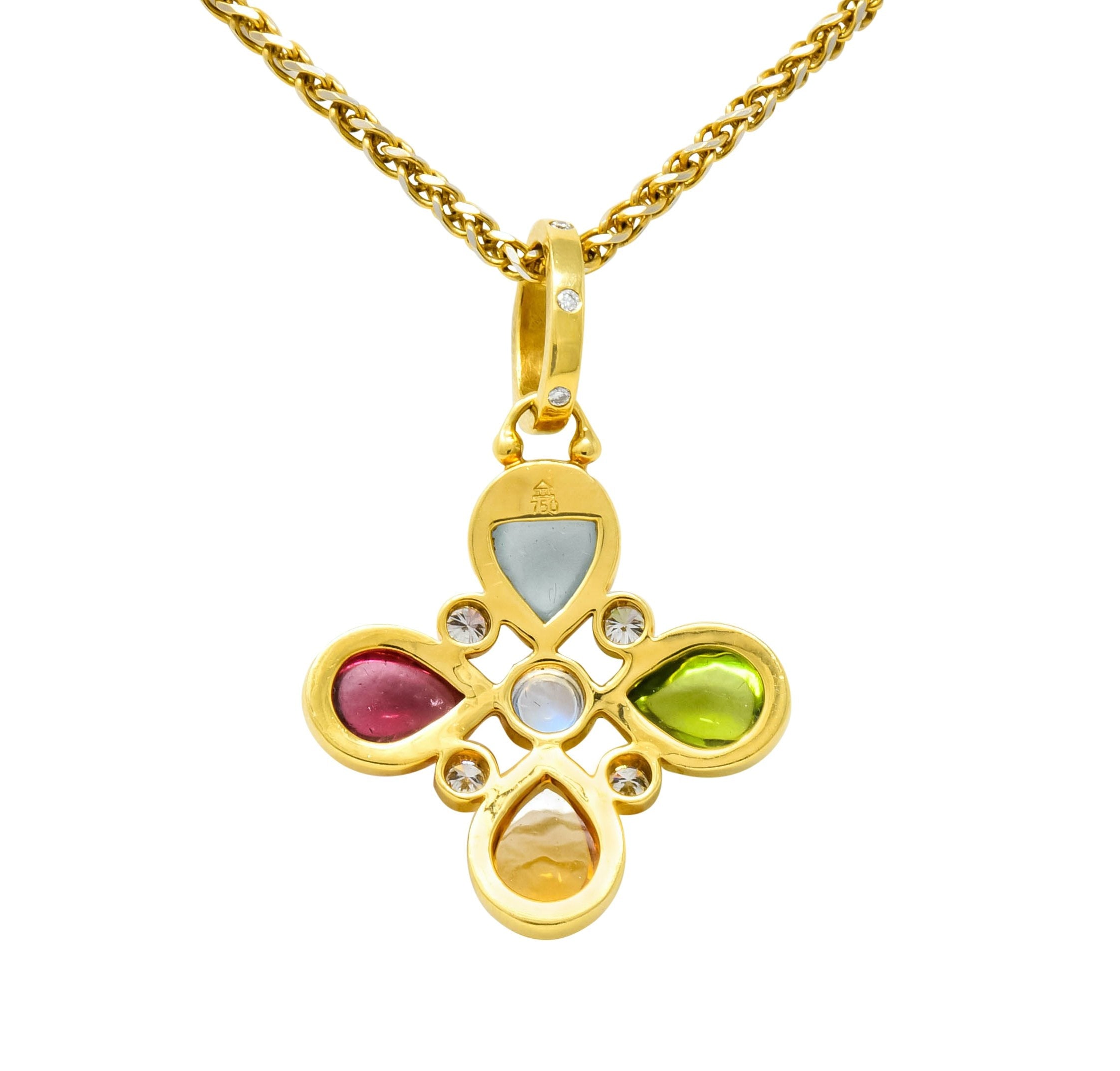 Temple St. Clair Contemporary Multi-Gem Diamond 18 Karat Gold Floral Pendant Necklace - Wilson's Estate Jewelry