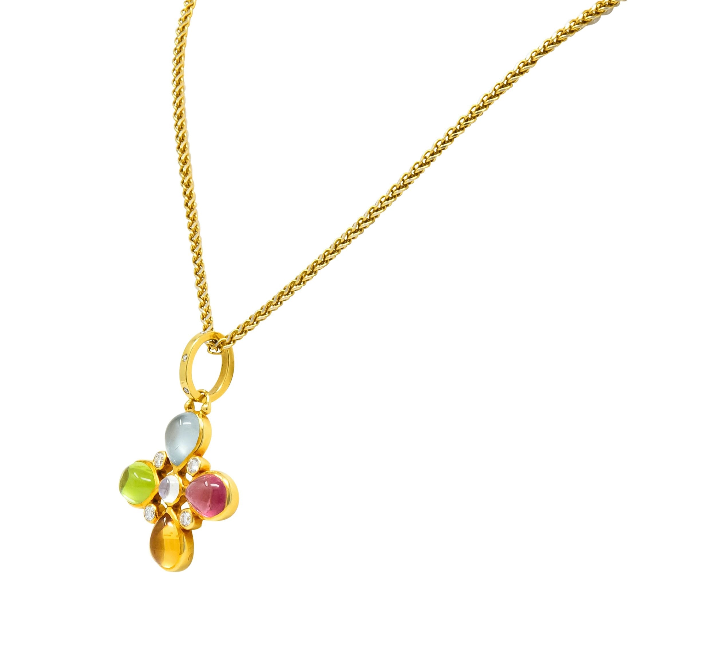 Temple St. Clair Contemporary Multi-Gem Diamond 18 Karat Gold Floral Pendant Necklace - Wilson's Estate Jewelry
