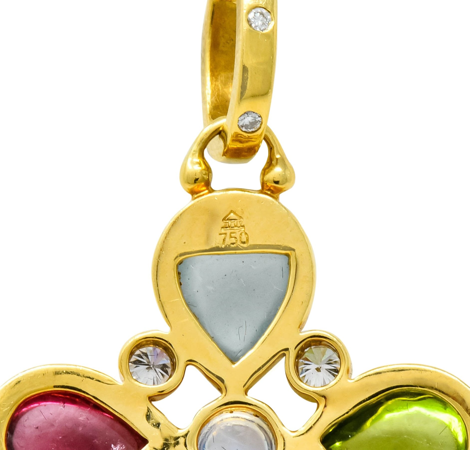 Temple St. Clair Contemporary Multi-Gem Diamond 18 Karat Gold Floral Pendant Necklace - Wilson's Estate Jewelry