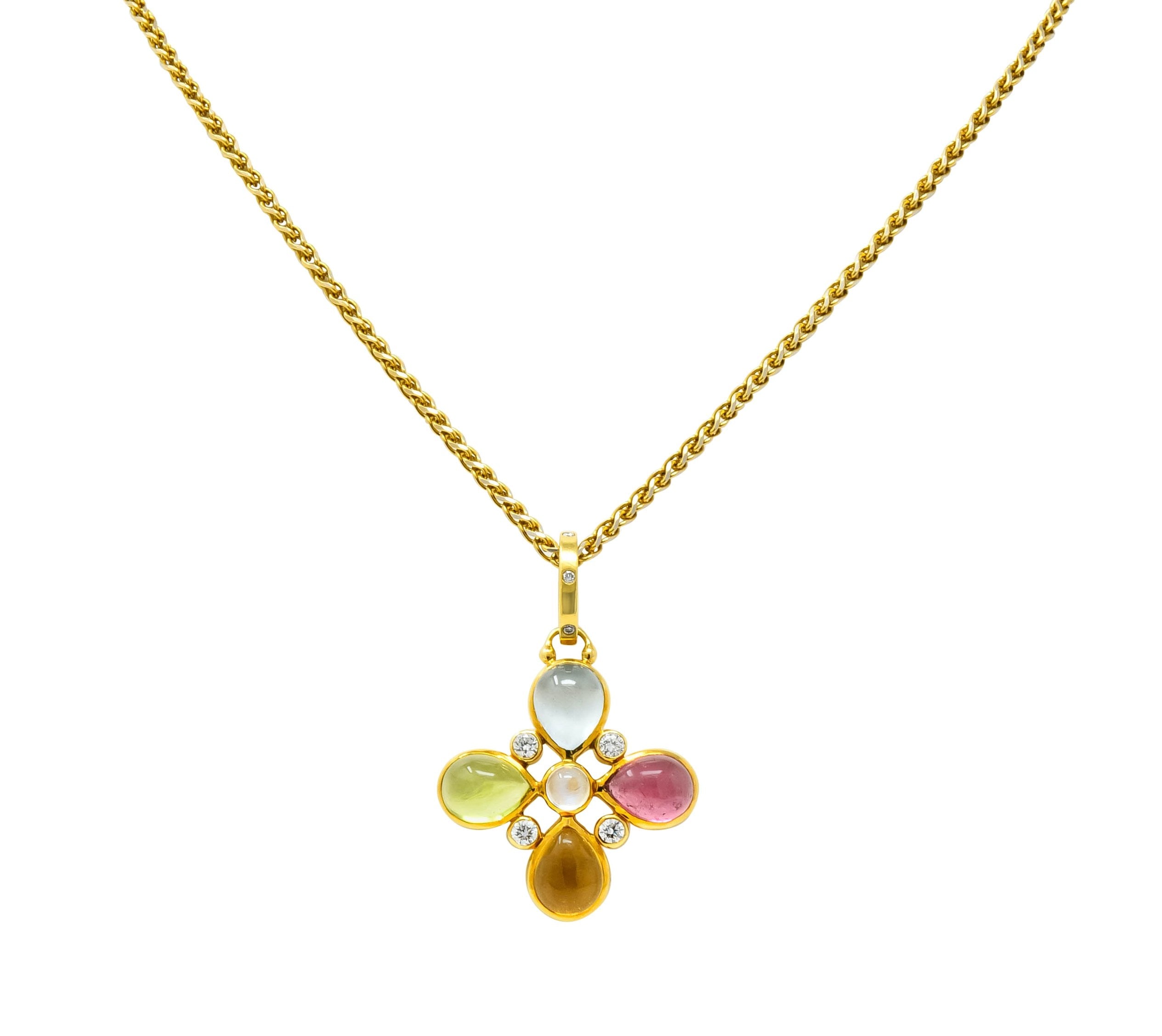 Temple St. Clair Contemporary Multi-Gem Diamond 18 Karat Gold Floral Pendant Necklace - Wilson's Estate Jewelry