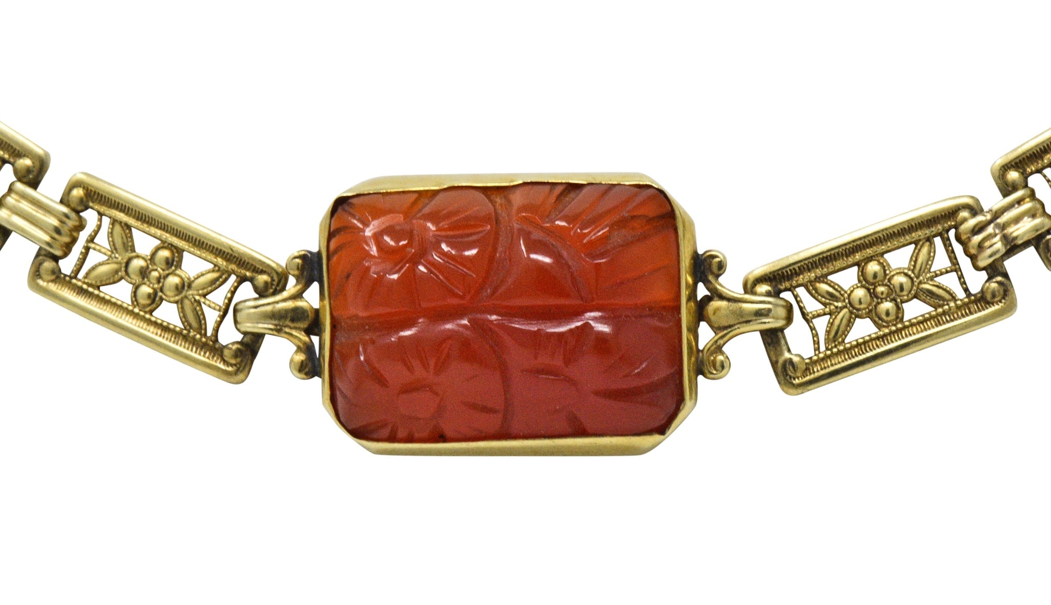 Theberath & Co. Art Nouveau Carnelian 14 Karat Gold Necklace - Wilson's Estate Jewelry