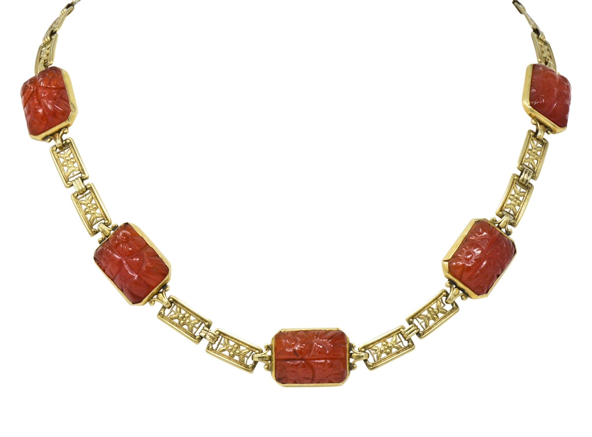 Theberath & Co. Art Nouveau Carnelian 14 Karat Gold Necklace - Wilson's Estate Jewelry