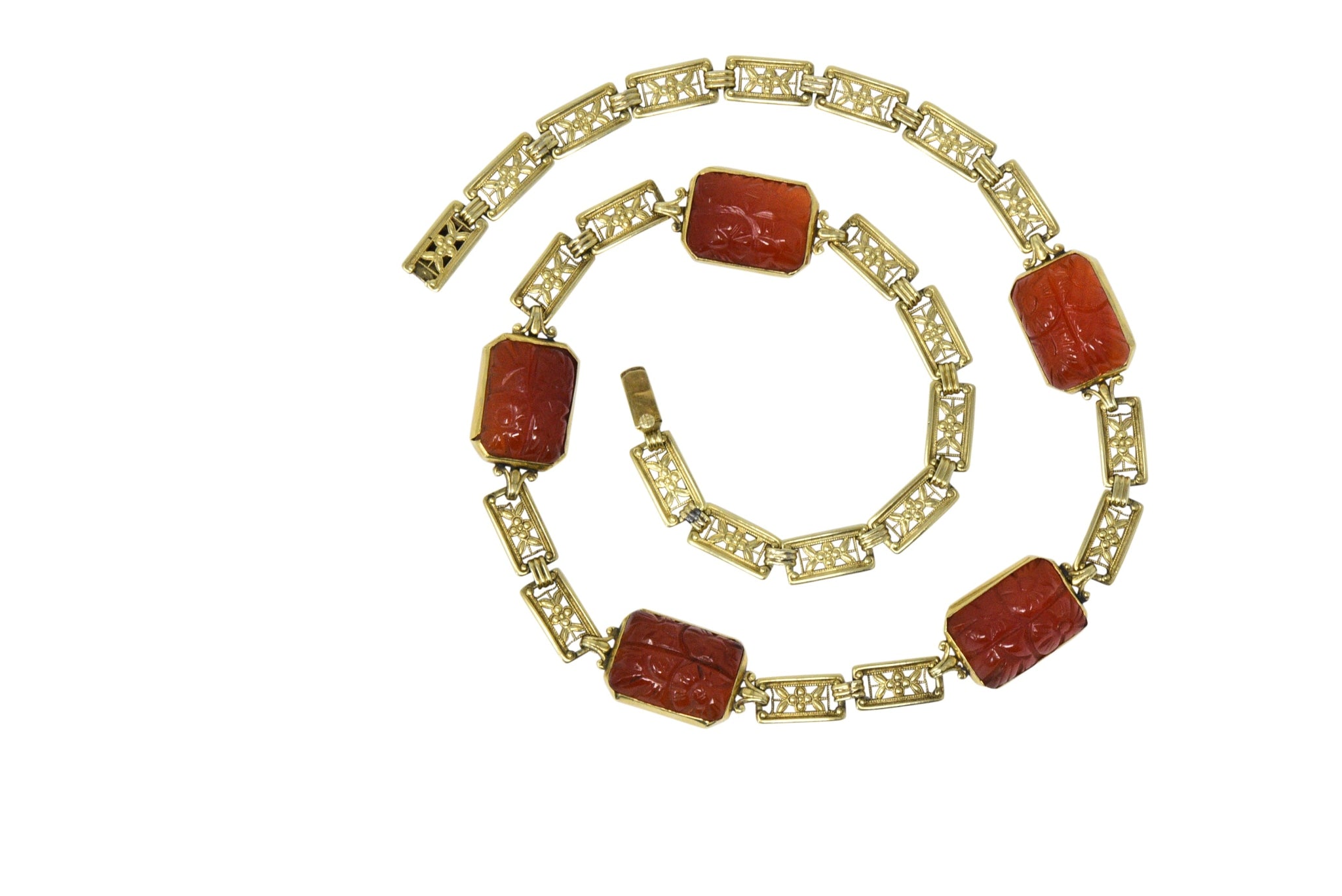 Theberath & Co. Art Nouveau Carnelian 14 Karat Gold Necklace - Wilson's Estate Jewelry