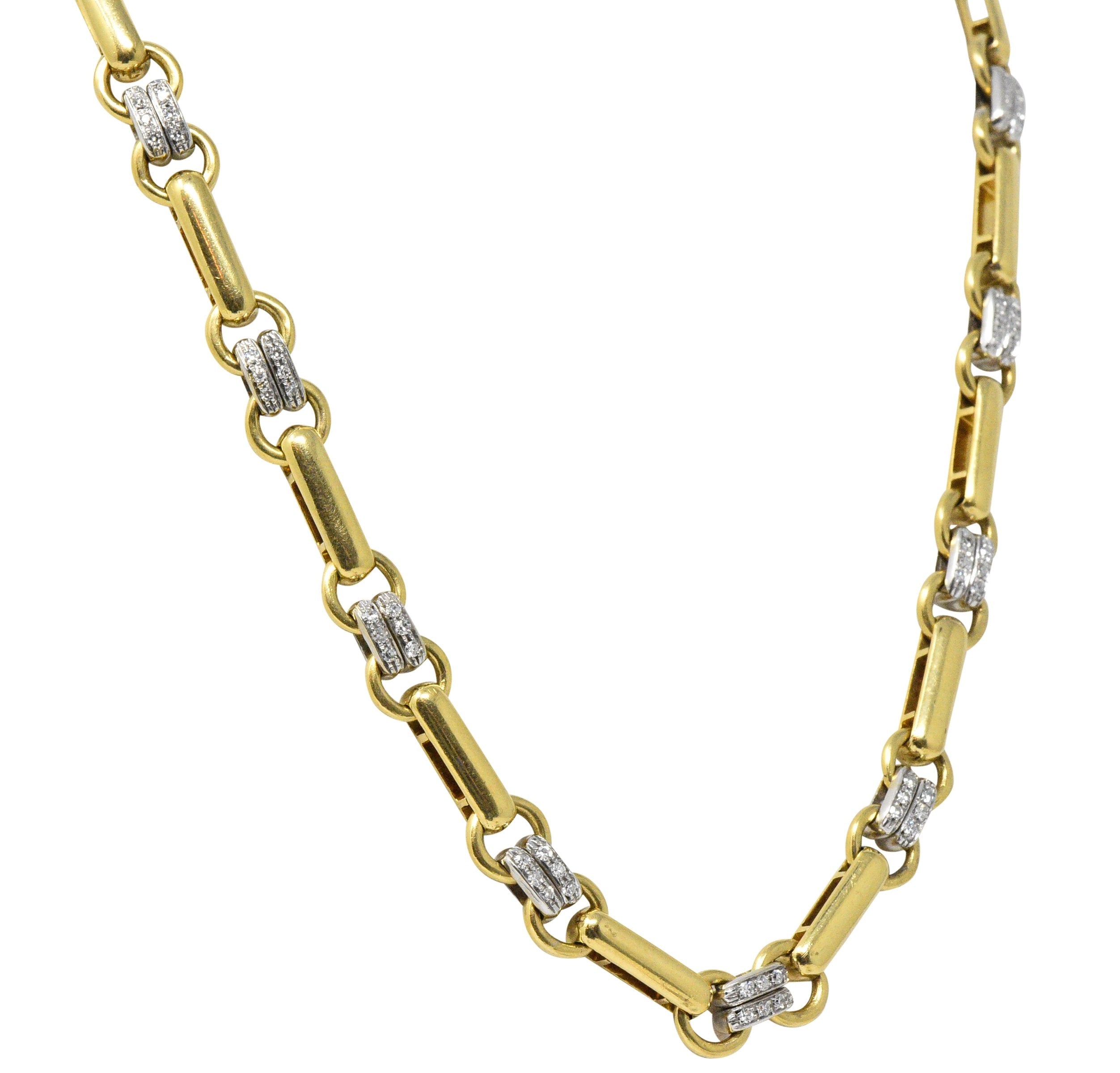 Tiffany & Co. 1.05 CTW Diamond 18 Karat Two-Tone Gold Link Necklace Wilson's Estate Jewelry