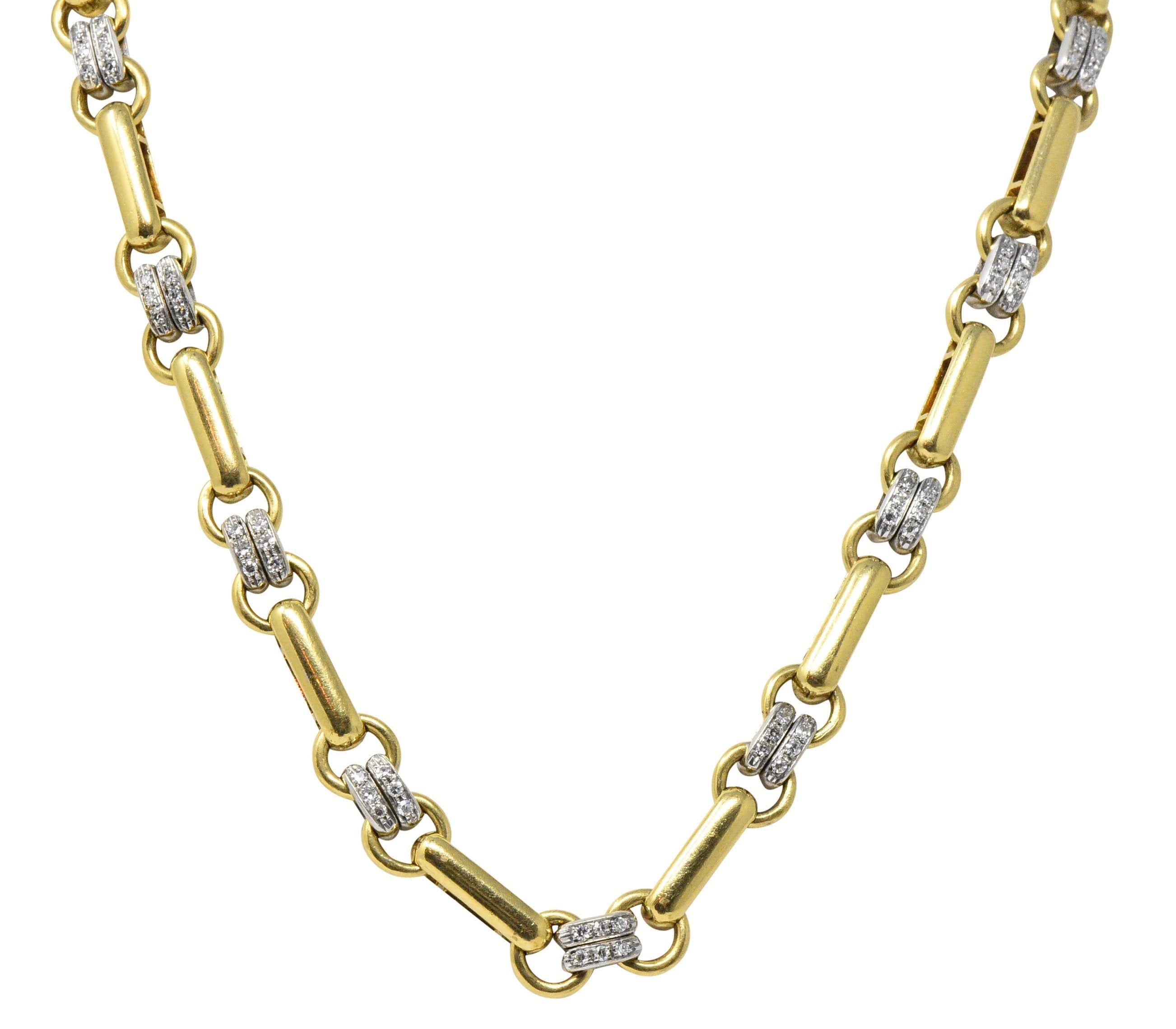 Tiffany & Co. 1.05 CTW Diamond 18 Karat Two-Tone Gold Link Necklace Wilson's Estate Jewelry