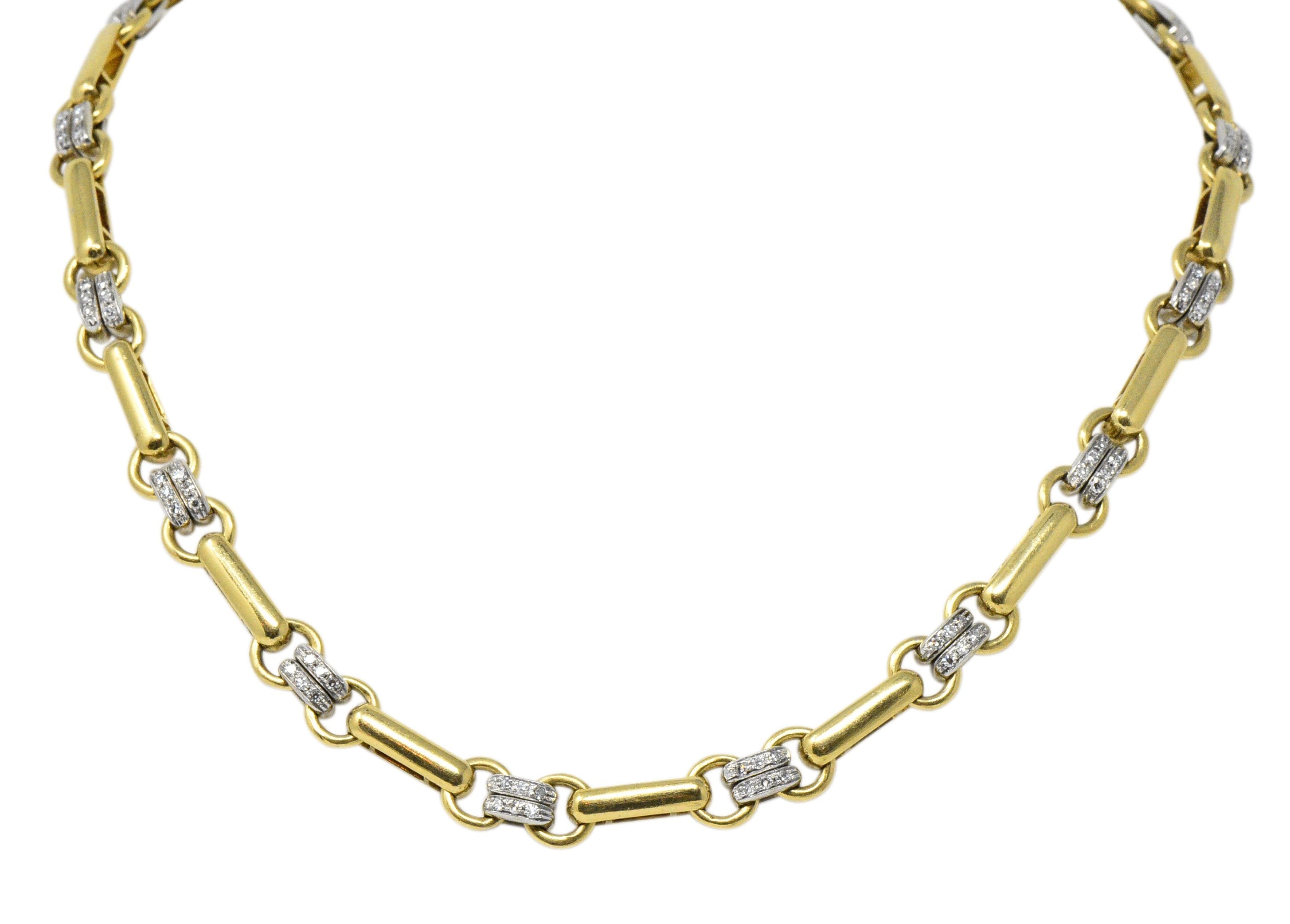 Tiffany & Co. 1.05 CTW Diamond 18 Karat Two-Tone Gold Link Necklace Wilson's Estate Jewelry