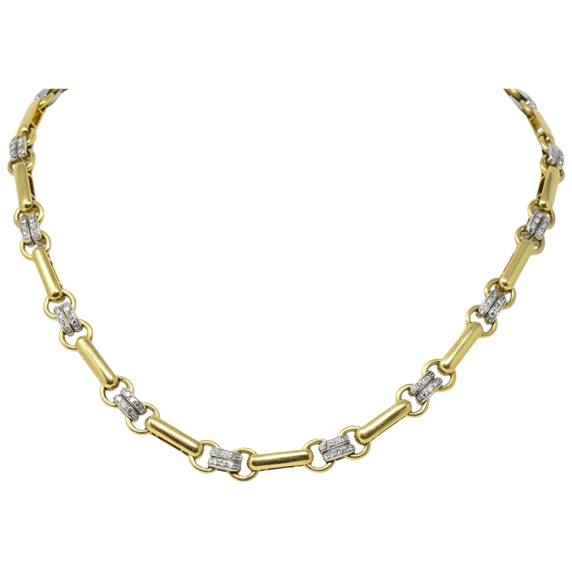 Tiffany & Co. 1.05 CTW Diamond 18 Karat Two-Tone Gold Link Necklace Wilson's Estate Jewelry