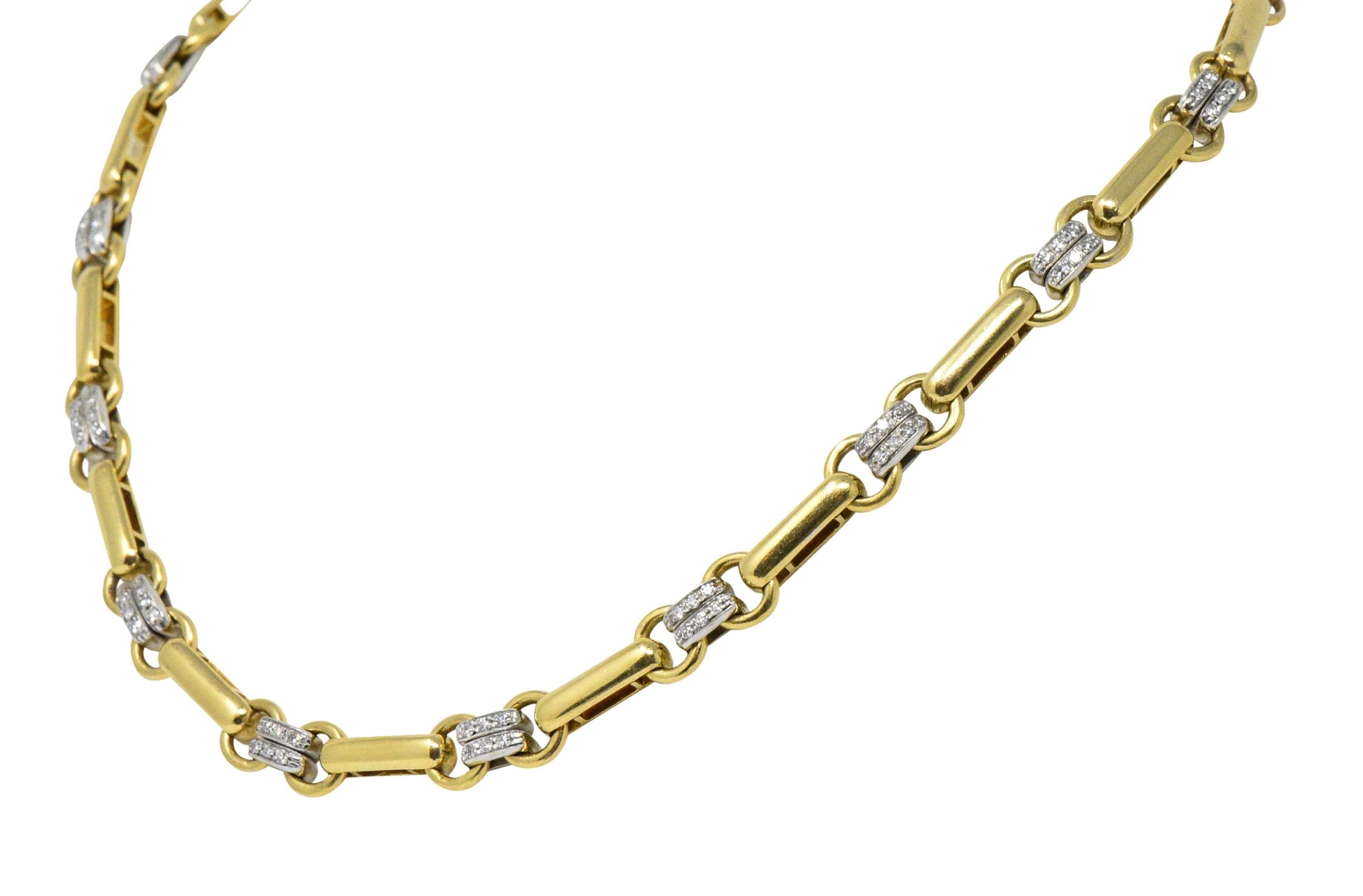 Tiffany & Co. 1.05 CTW Diamond 18 Karat Two-Tone Gold Link Necklace Wilson's Estate Jewelry