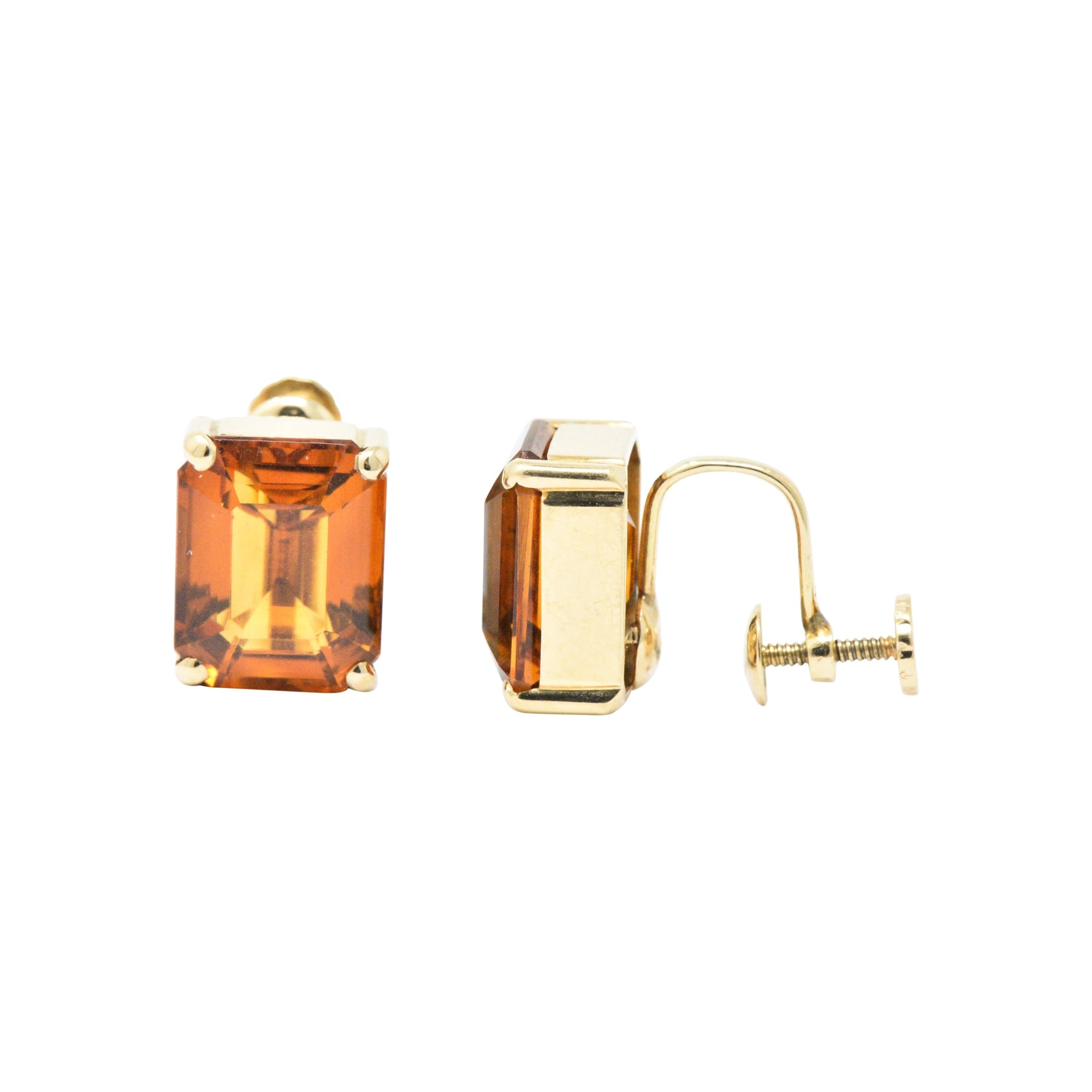 Tiffany & Co. 12.25 Carat Citrine & 18K Yellow Gold Retro Screw Back Earrings Wilson's Estate Jewelry